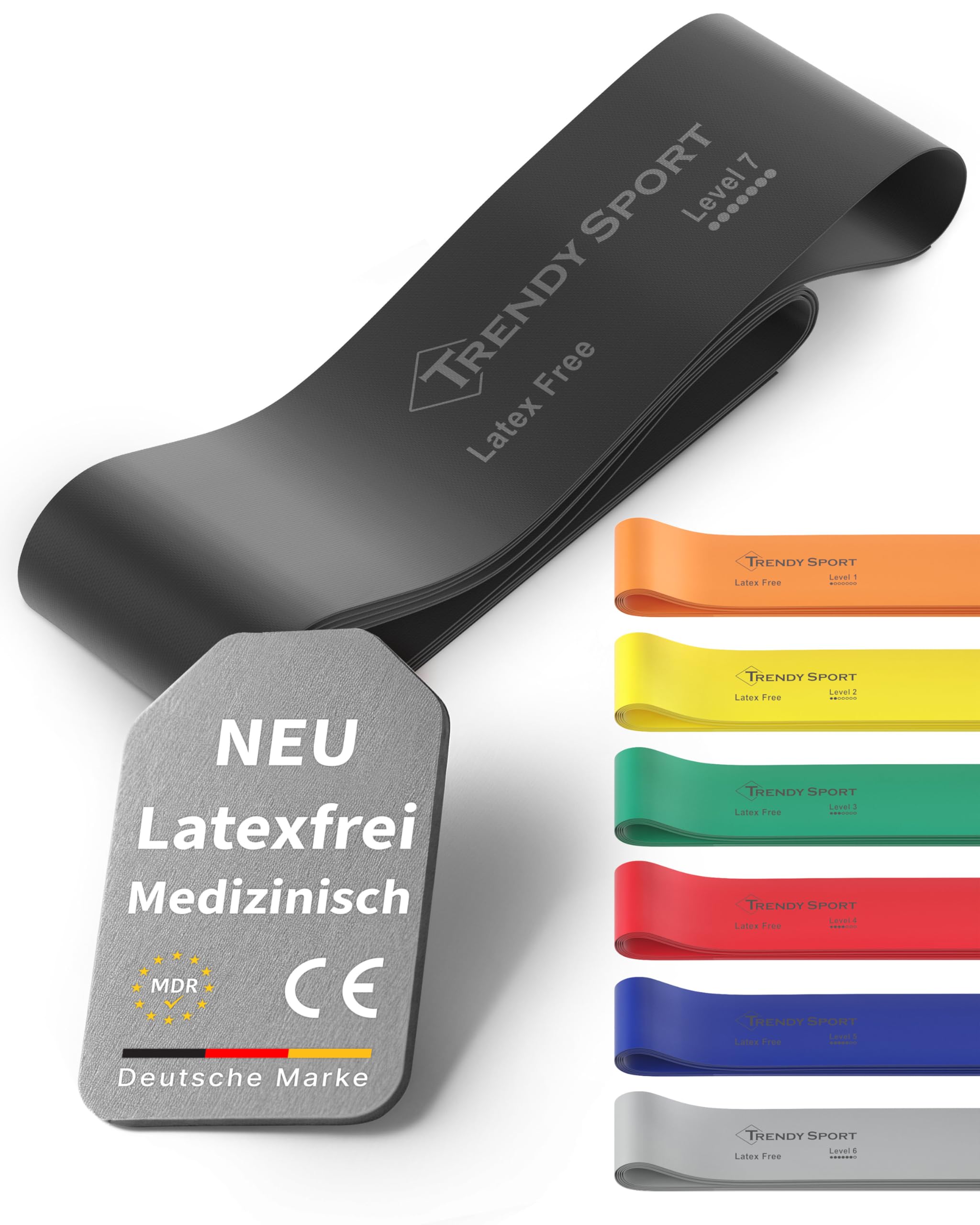 TRENDY SPORT Widerstandsband 2,5m latexfrei – Level 7 Extra Extra Extra Stark – Profi Trainingsband für maximales Krafttraining & Muskelaufbau – rutschfest, puderfrei