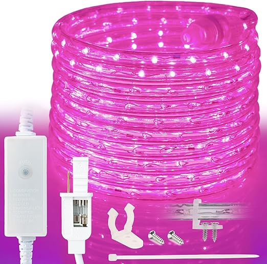 762LEDs, 100ft Pink Outside LED Rope Light, 8 Modes, Connectable Outdoor Permanent Waterproof Accent Exterior Lighting, PVC Case, Holiday, Backyard Patio, Home Garden, Decorative
