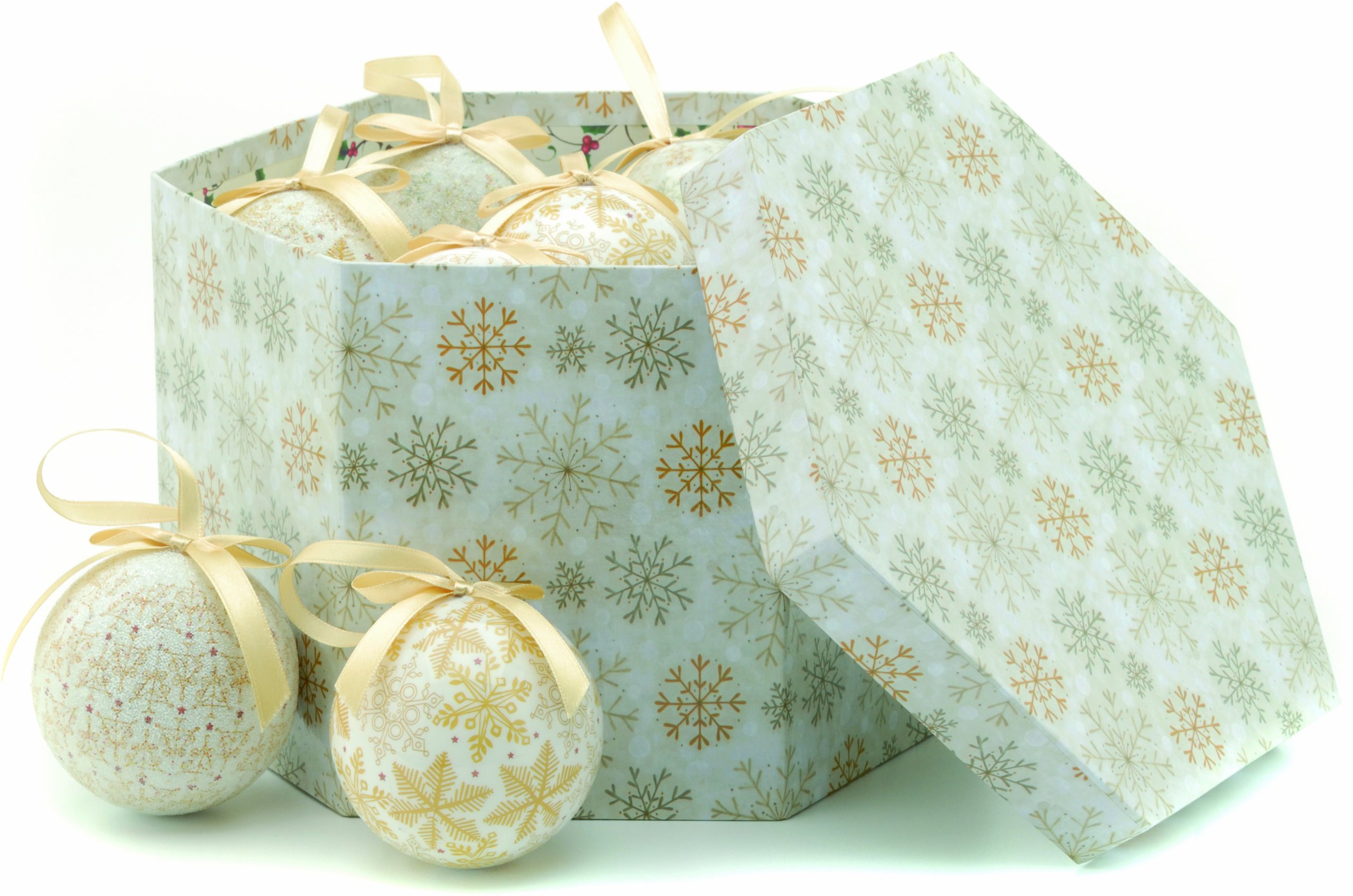Cream & Gold Snowflake Decoupage Baubles Set of 14