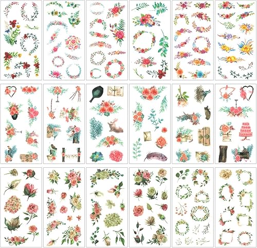 Miniatura 2 de allydrew Washi - Juego de calcomanías para álbumes de recortes, manualidades para papelería, diario, fabricación de tarjetas, (18 hojas), flores y