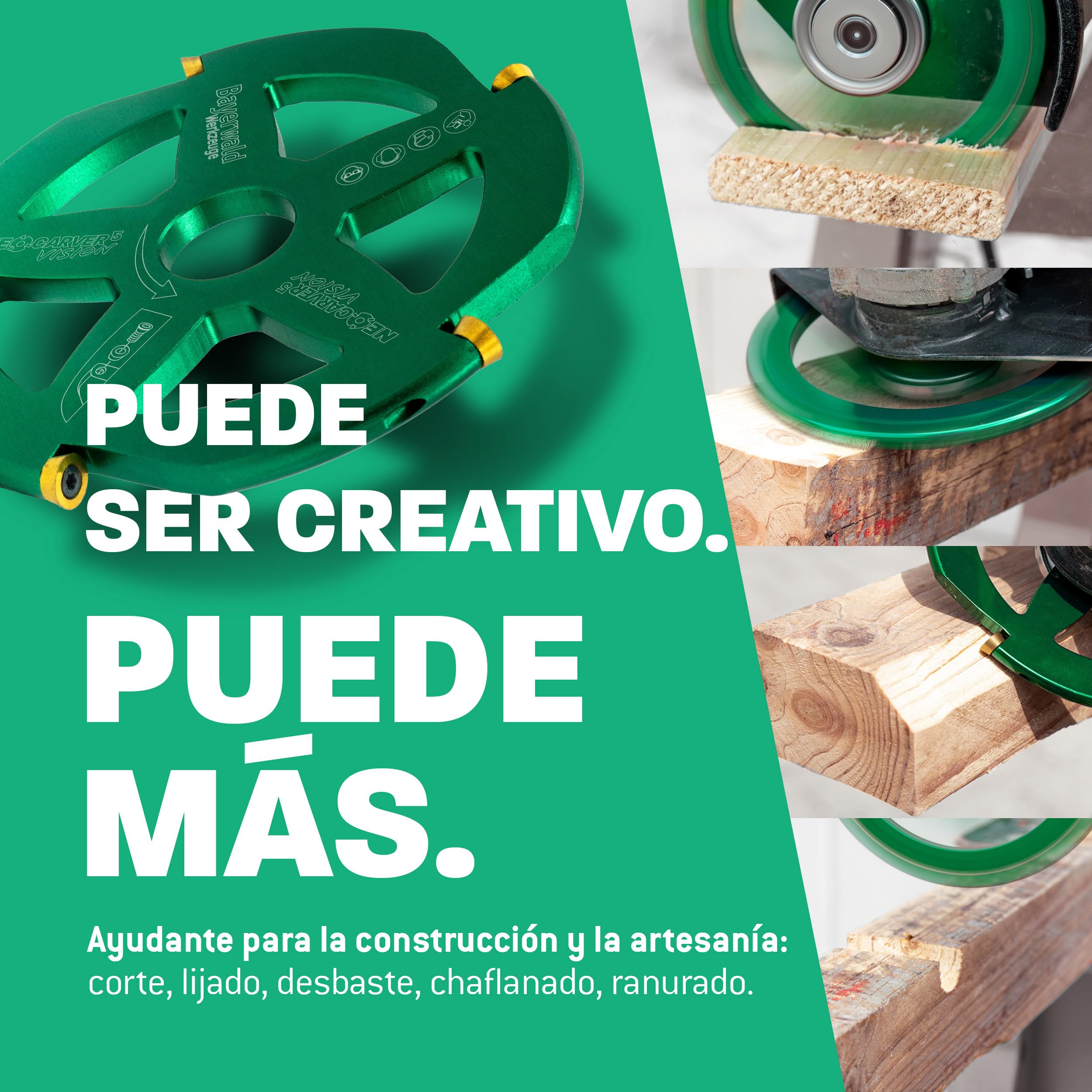 Bayerwald NeoCarver 5 Vision V2 - Disco de fresado de metal duro para madera - Fresa para tallar madera de aluminio para amoladora angular para separar, lijar, desbastar, etc. - Diámetro de 115 mm x