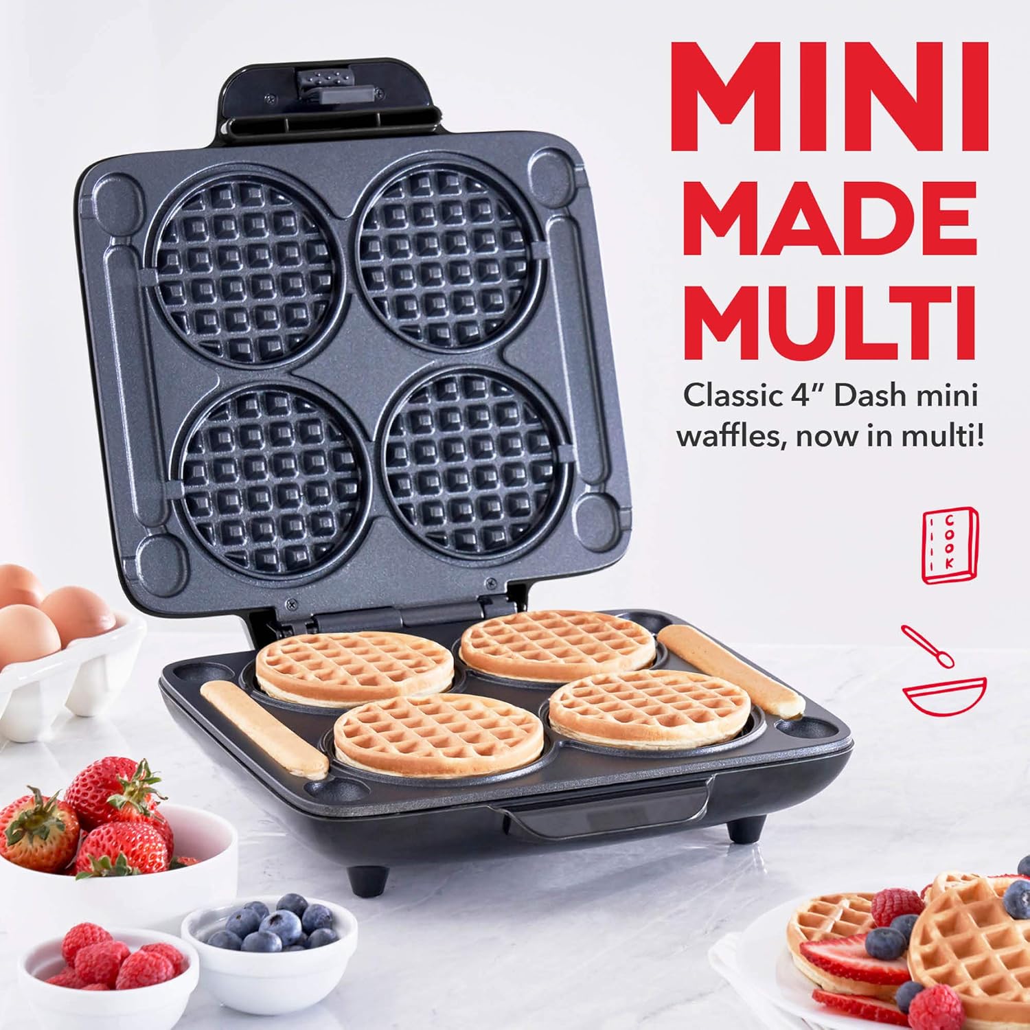 Dash DMMW400GBGT04 Multi Mini Four Waffle Maker: Perfect for Families and Individuals, 4 Inch Dual Non-stick Sides with Quick Release & Easy to Clean, Graphite: Kitchen & Dining