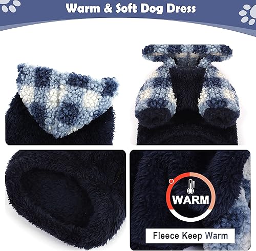 Miniatura 5 de Sudadera a cuadros con capucha para perro pequeño, suéter para perros pequeños, hembras y niños, ropa cálida de invierno para cachorros para