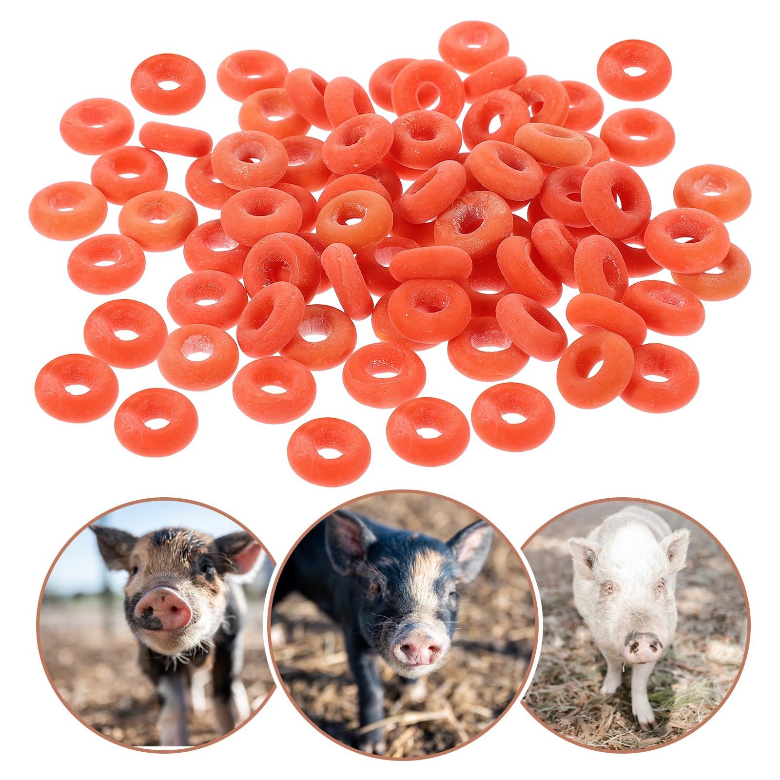 Didiseaon Anelli di Castrazione la Castrazione e Taglio della Coda degli Animali 100 Pezzi in Gomma Arancione ad Alta Elasticità , Multiuso per Bovini e Suini