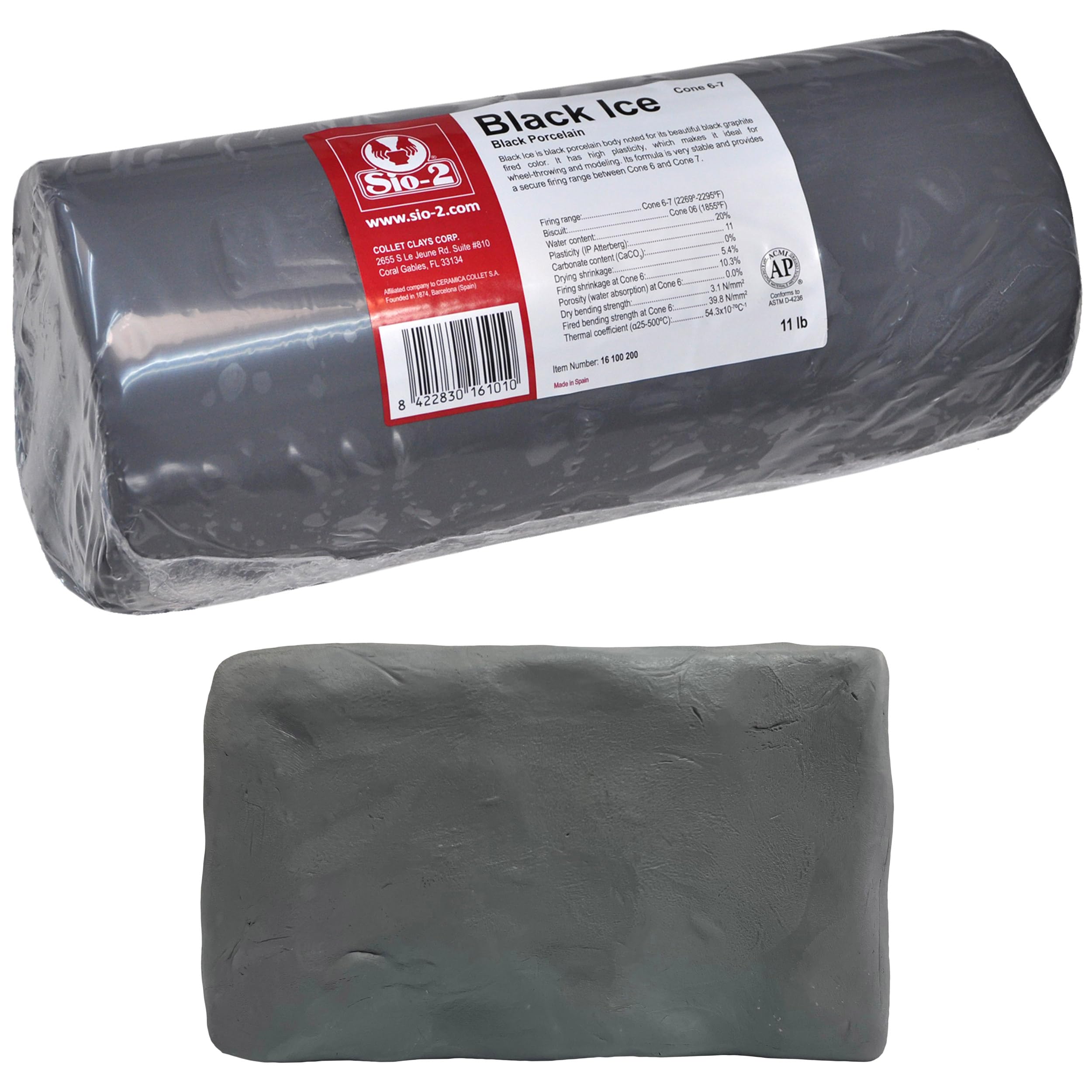 SIO-2 Black Ice High Fire Porcelain Clay, 11 lb (Cone 5-6) Natural Modeling Pottery Clay for Wheel Throwing & Hand Building