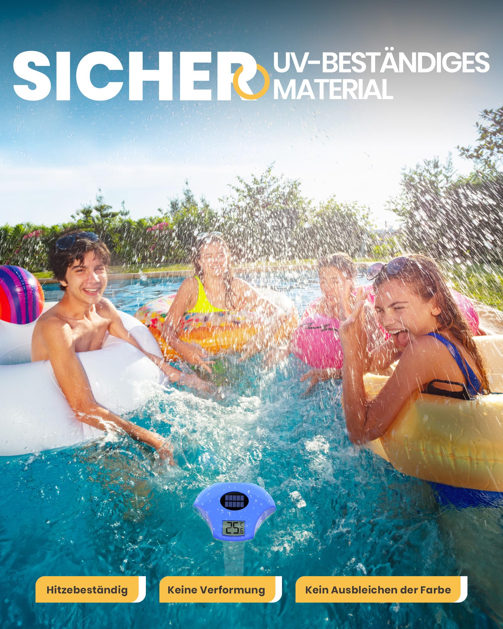 BALDR Pool Thermometer -Solarbetriebenes Schwimmthermometer, Nie wieder Batteriewechsel, IPX8 wasserdicht, mit Großem LCD-Display, Perfekt für Pool, Eisbad & Whirlpool