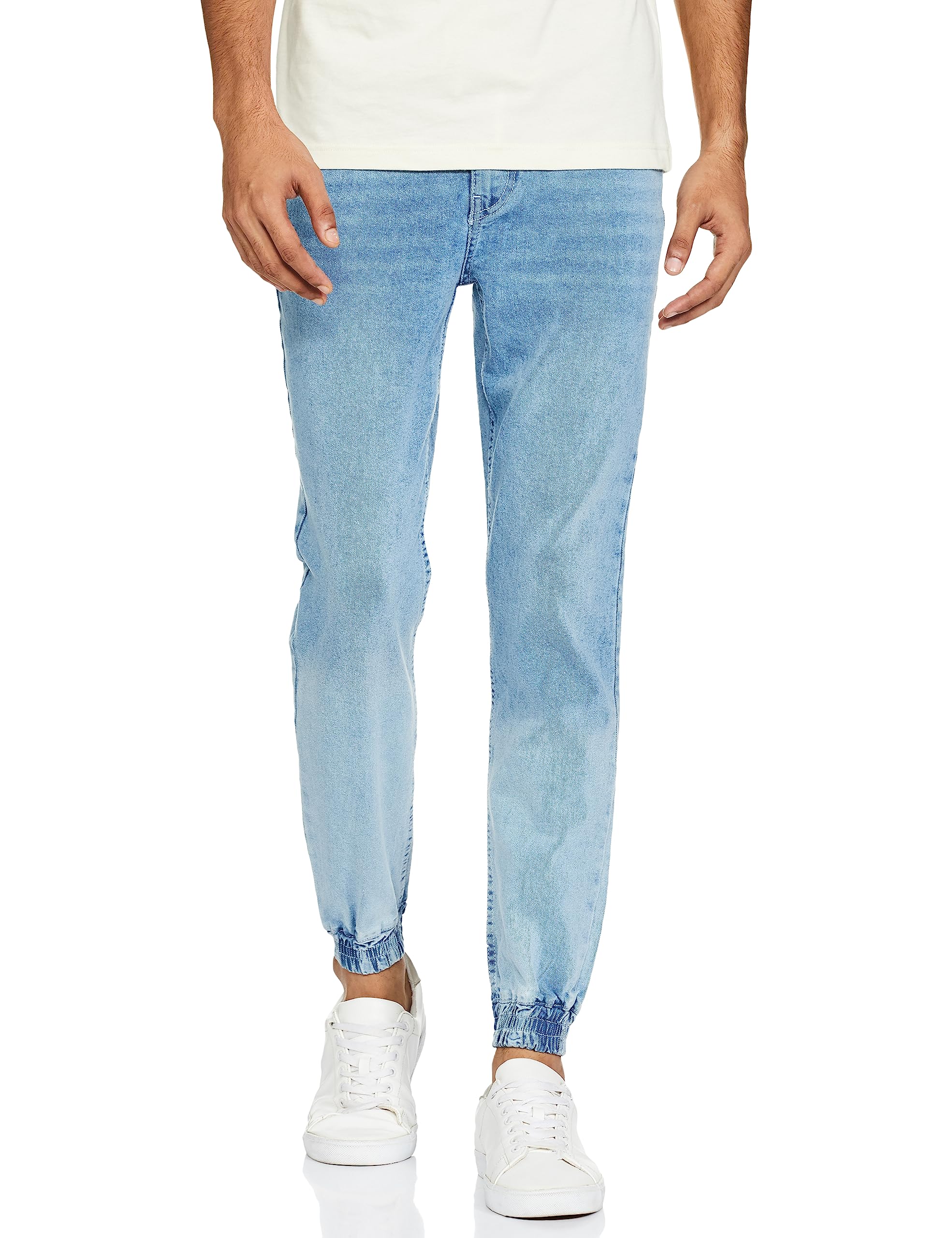 Men Mid Rise Slim Fit Overdyed Mid-Rise Stretchable Denim Joggers-image-6