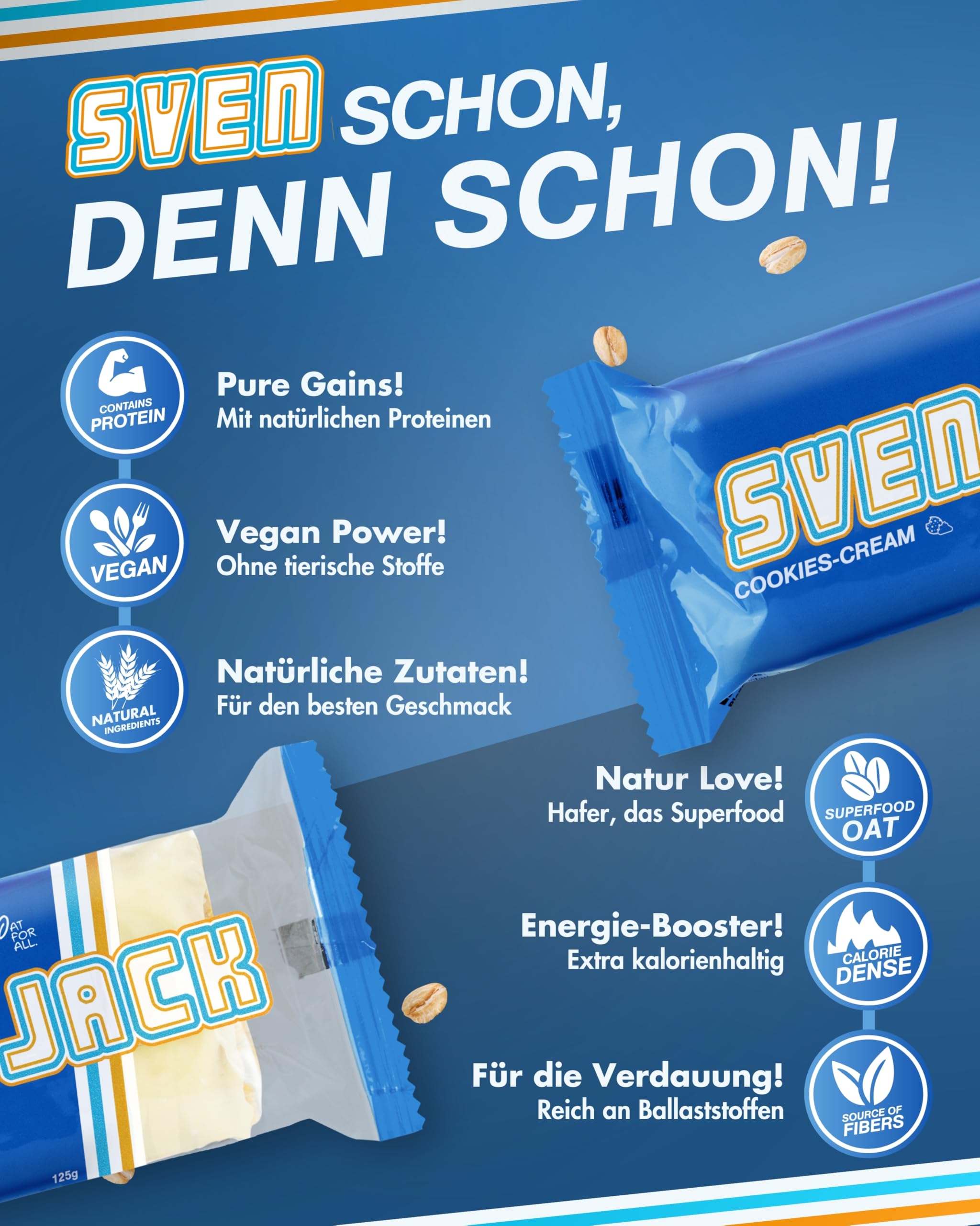 Sven Jack (Energy Cake) - Cookies-Cream 24x 125g (3kg) - Fitness Riegel aus Haferflocken mit langkettigen Kohlenhydraten – Energieriegel Sattmacher für den Alltag & unglaublichem Geschmack