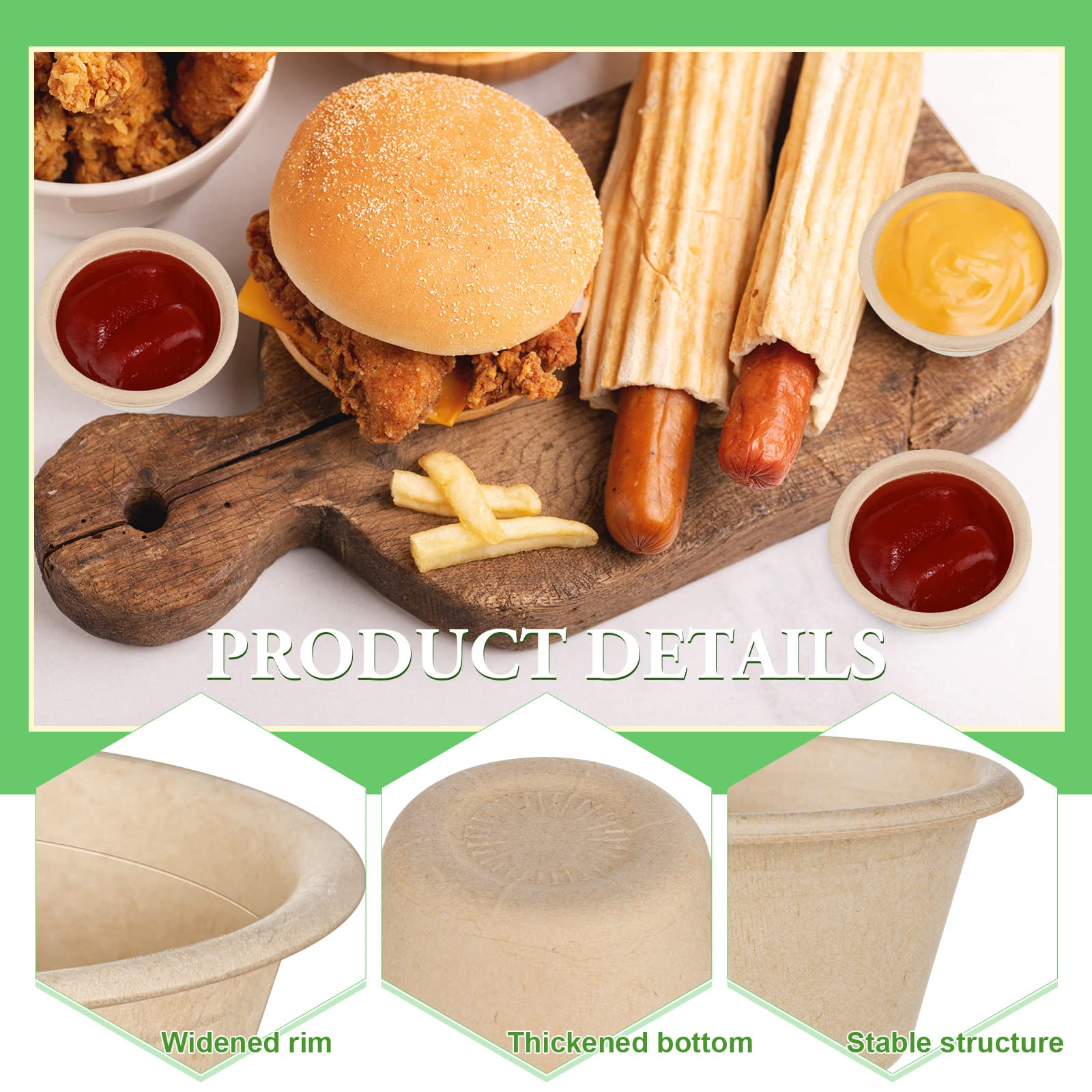 Zubebe 800 paquetes de 2 onzas desechables de fibra de bagazo para souffle de fibra de bagazo natural, tazas de muestra para porciones de salsa pequeñas, muestras de aperitivos y charcutería