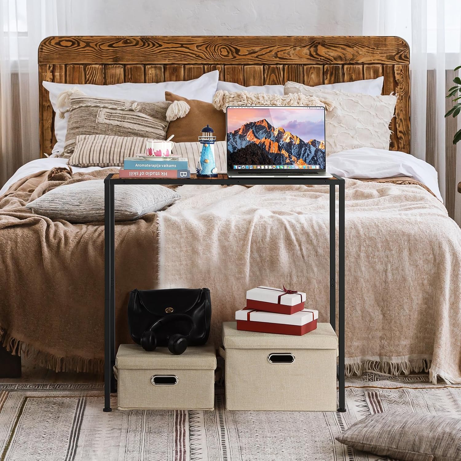 Small Entryway Console Table - Industrial Narrow Behind Couch Sofa Table, Skinny Entrance for Hallway, Wood Thin for Living Room, Foyer, Corridor (Brown) - Image 7