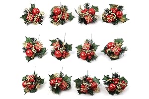 Christmas Evergreen Pine & Holly Berry Pick with Ball & Red Berries
