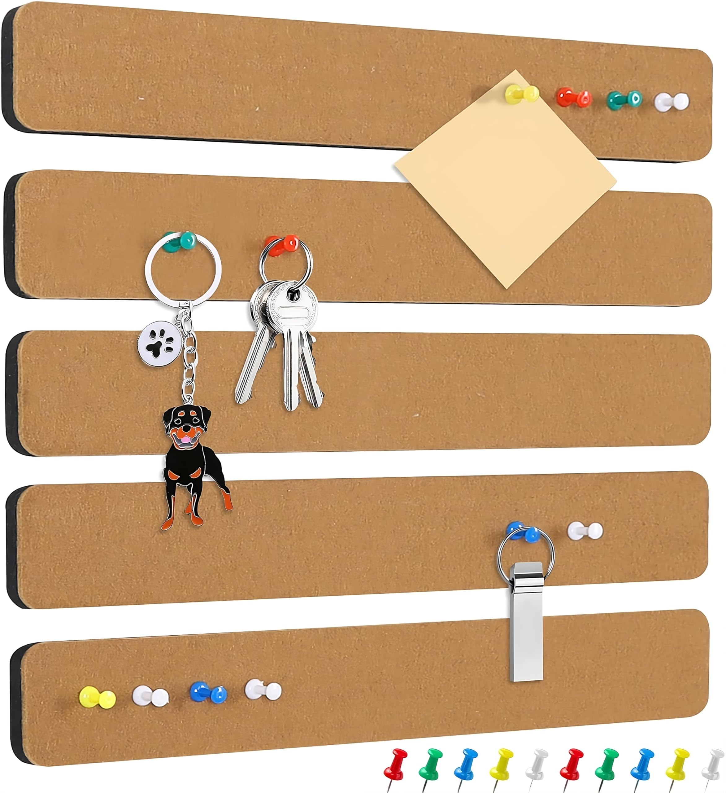 XAMILE 5 Pack Felt Pin Board Bar Strips, Light Blue Bulletin Boards for Wall – Self Adhesive Cork Boards with 35 Push Pins, Notice Boards for Office, Home Décor, Notes, Photos, Schedules (Wood Brown)-image-48