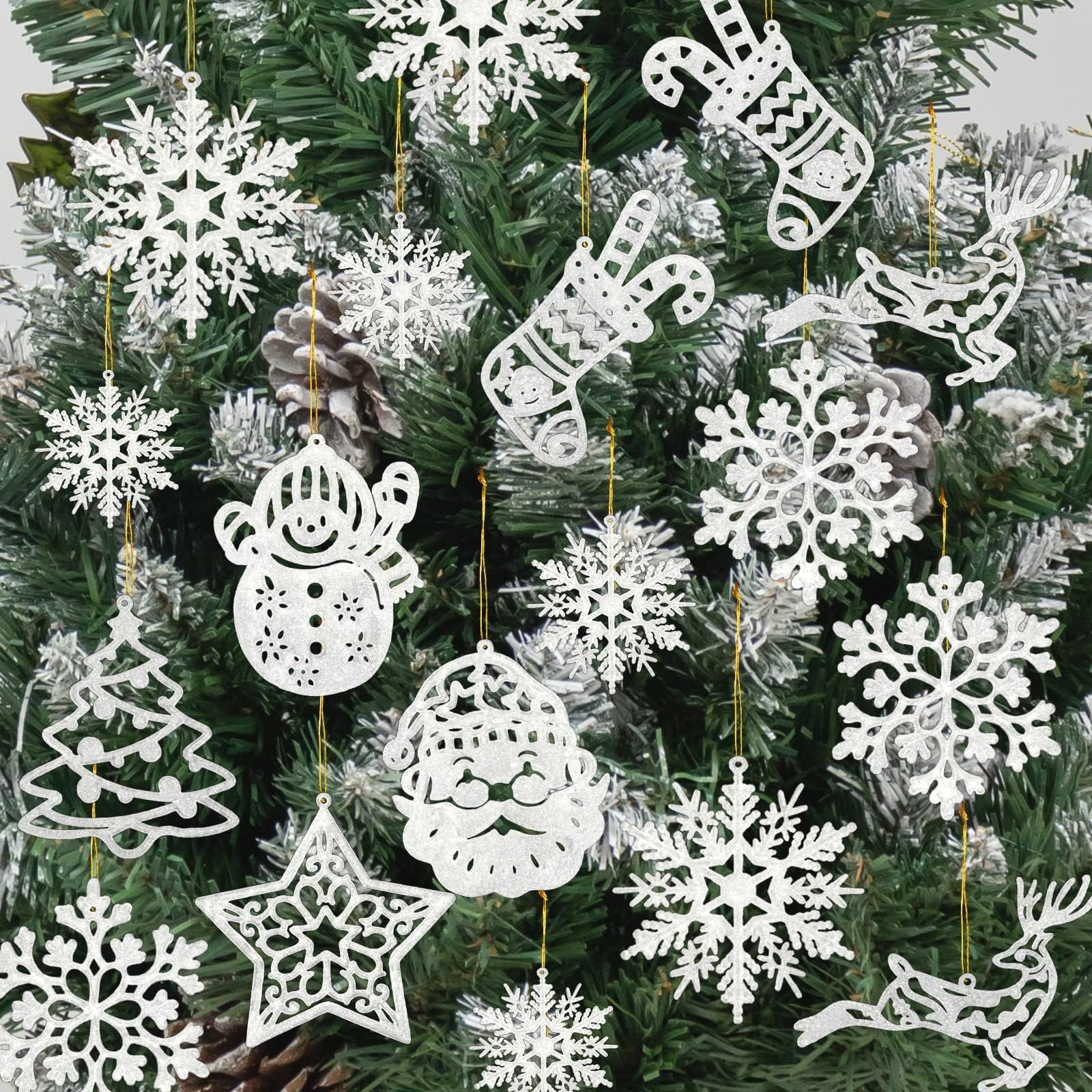 AUFUYAOLIN Christmas Tree Decoration Snowflake Ornaments - 42 Pieces