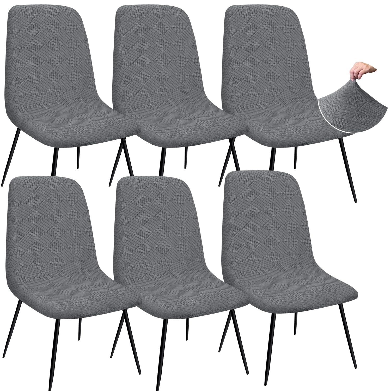 Granbest Jacquard Thickened Elastic Dining Chair Covers, Low Back Chair Slipcovers for Hotel, Banquet, Wedding, Party Decoration (Set of 6, Gray)