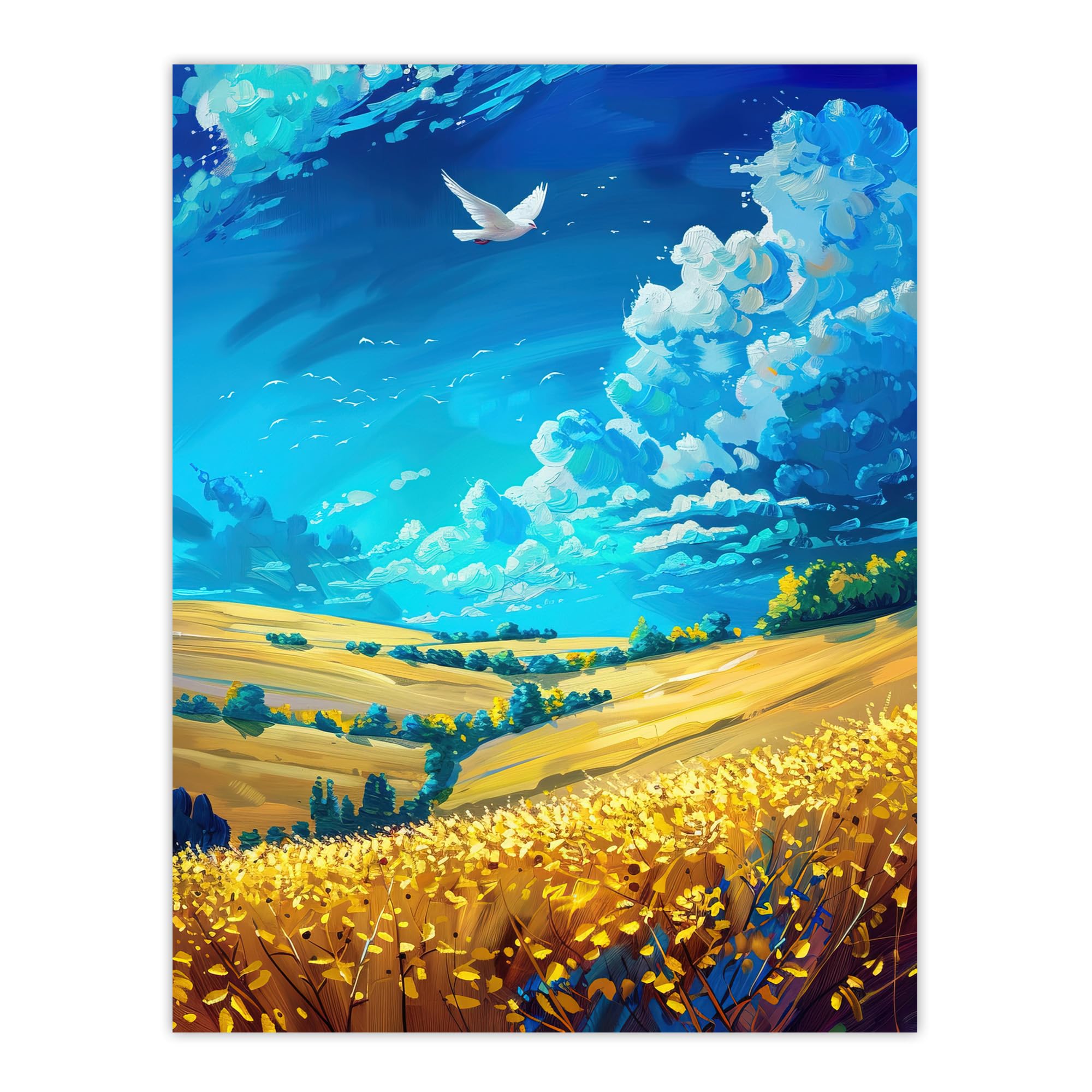 Artery8 Golden Yellow Wheat Fields Countryside Landscape Living Room Large Wall Art Poster Print Thick Paper 18X24 Inch