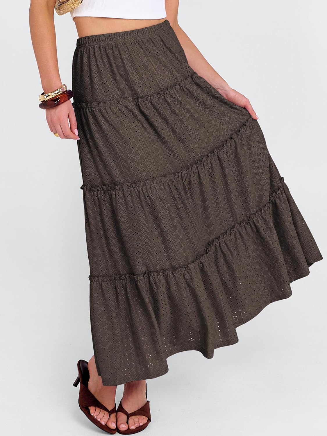 ANRABESS Womens Maxi Skirt 2026 Summer Beach Vacation Eyelet Boho Long Flowy Skirts Spring Trendy Swing Tiered A-Line Dress - Image 5