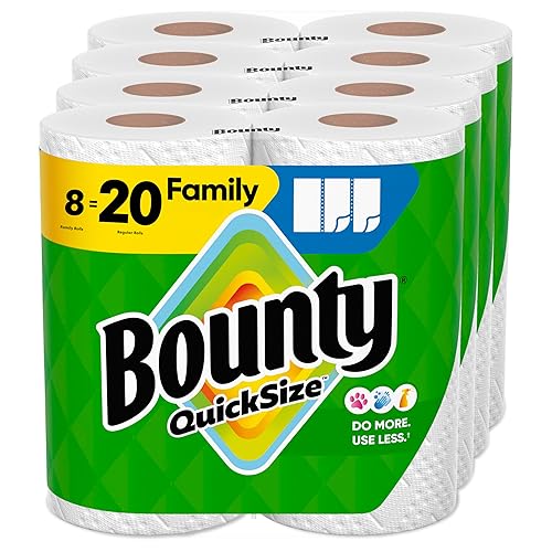 Bounty Quick Size Paper Towels, White, 8 Family Rolls = 20 Regular Rolls (Packaging May Vary) - 117 sheet (Pack of 8)