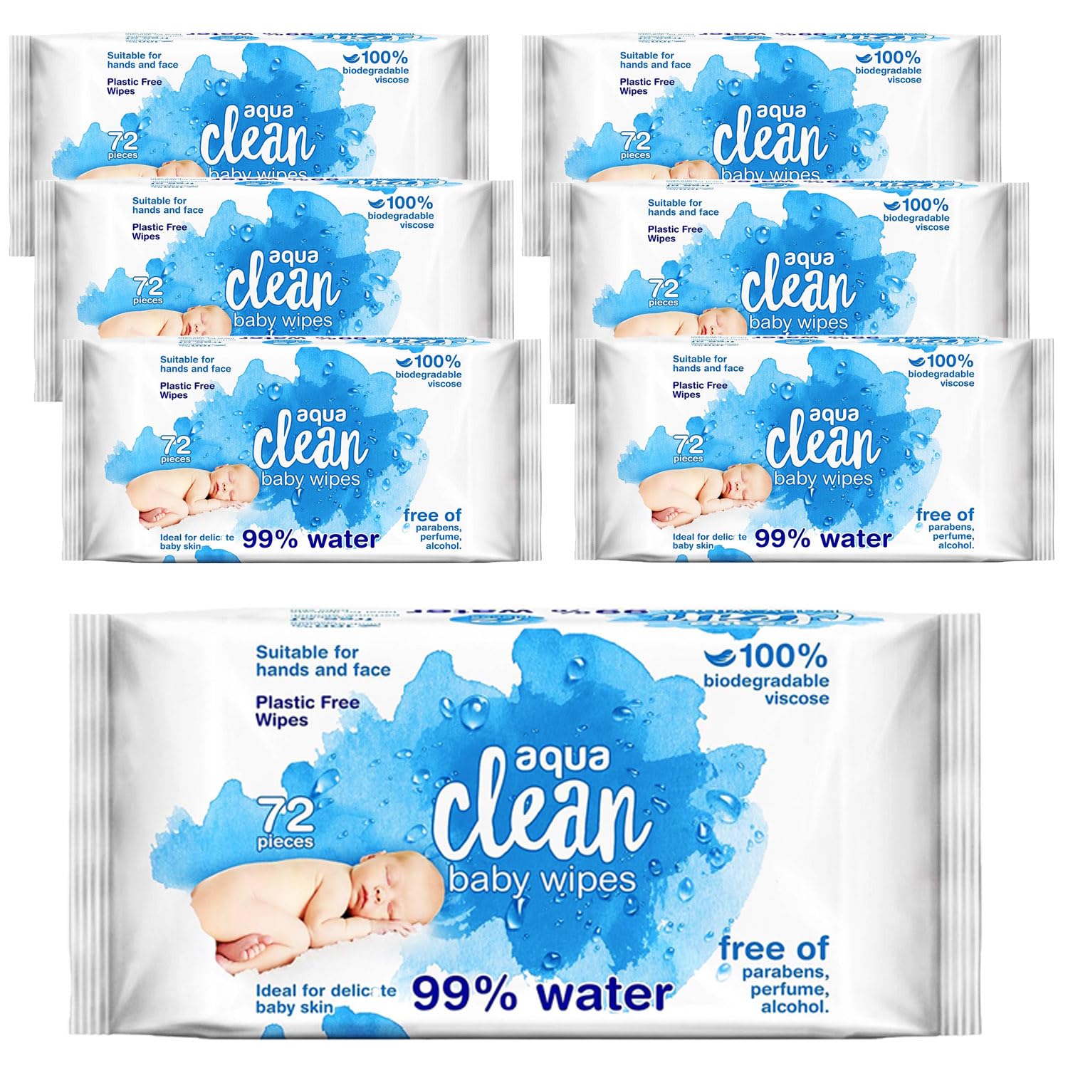 6 Pack 100% Plastic-Free Biodegradable Clean Baby Wipes – 99% Purified Water, Gentle & Chemical-Free Wet Wipes for Newborns and Sensitive Skin, Fragrance-Free Natural Baby Care