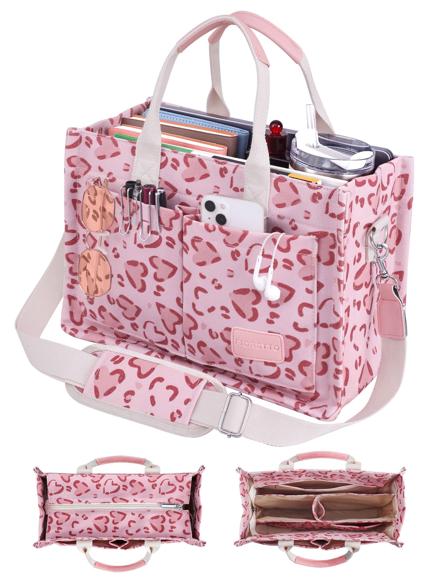 FIORETTO Canvas Tote Bag for Women with Zipper Closure & Individual