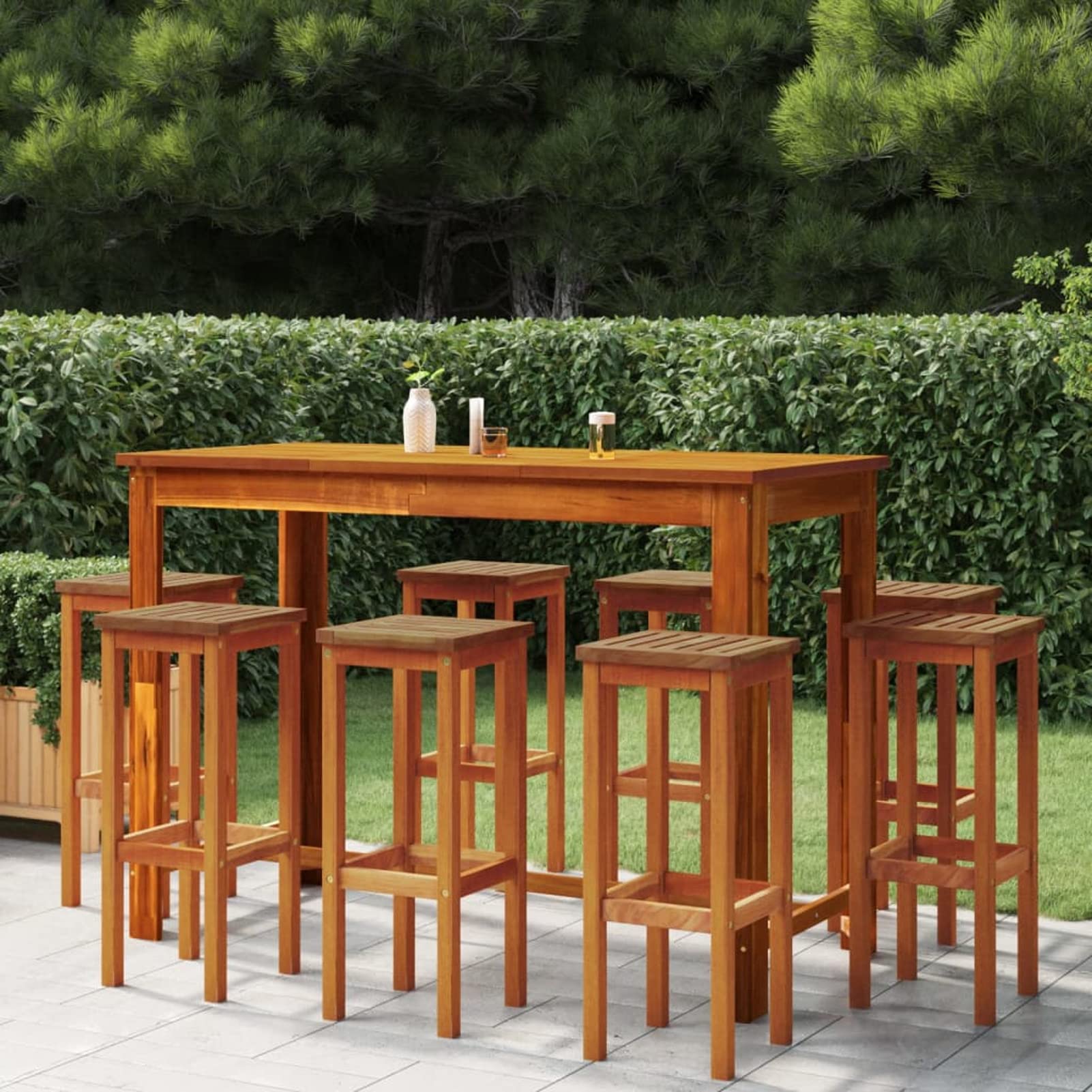 ZHOUMIN Ensemble de Bar de Jardin 9 pcs Bois d'acacia Solide a,Ensemble Bar Exterieur,Ensemble Table et Chaise de Bar,Salon de Jardin Exterieur