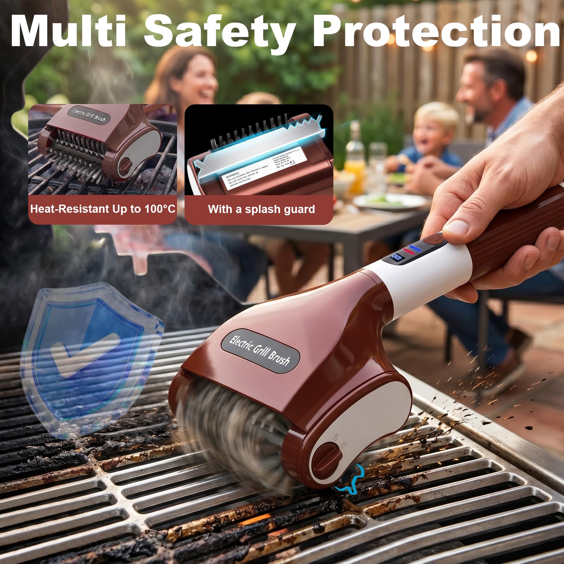 Spazzola Elettrica per Barbecue Senza Fili, 2 Velocità Spazzola Elettrica per Pulizia con Schermo LED Spazzole Ricambio Acciaio Inox, Ricaricabile Pulitore Barbecue Elettrico con Luce per Griglia