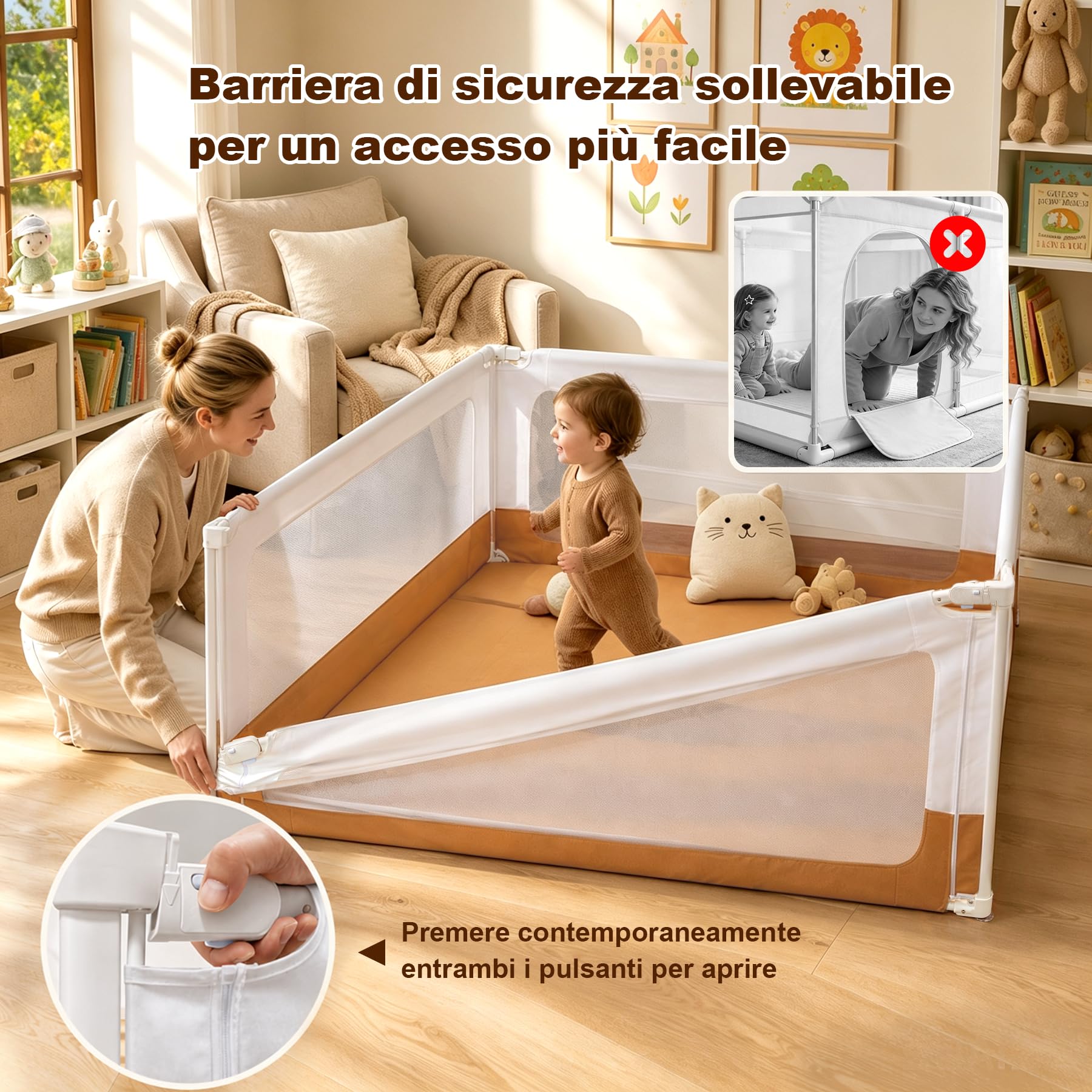 Box Bambini 150x180 cm, Recinto per Bambini e Neonati, Box Gioco da Interno con Rete Traspirante, Doppia Chiusura di Sicurezza, Angoli Rinforzati, Ideale per Gattonare e Camminare