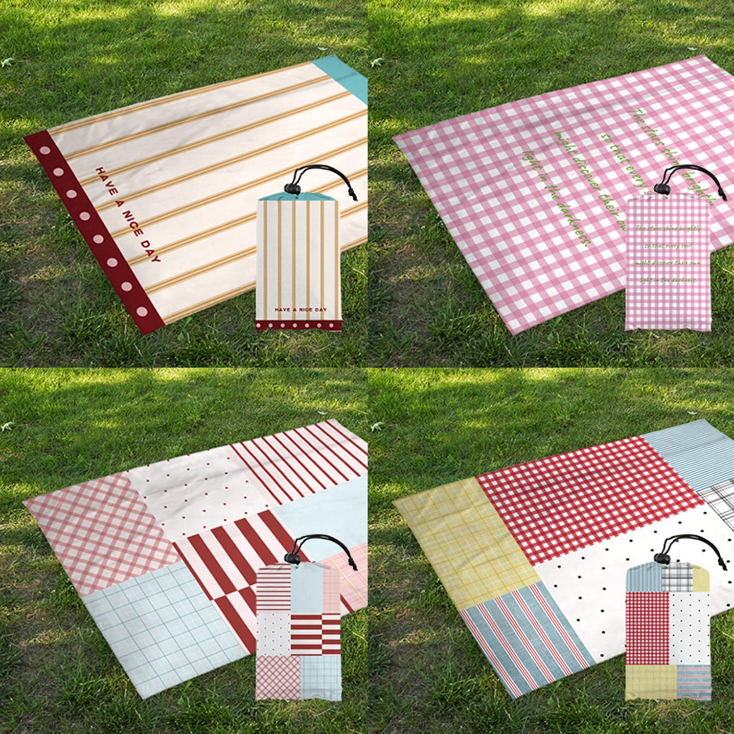 Set di 2 coperte da picnic da spiaggia, impermeabili, portatili, lavabili, a prova di sabbia, con manico, pieghevoli, per barbecue, all'aperto, viaggi, parco, spiaggia, campeggio
