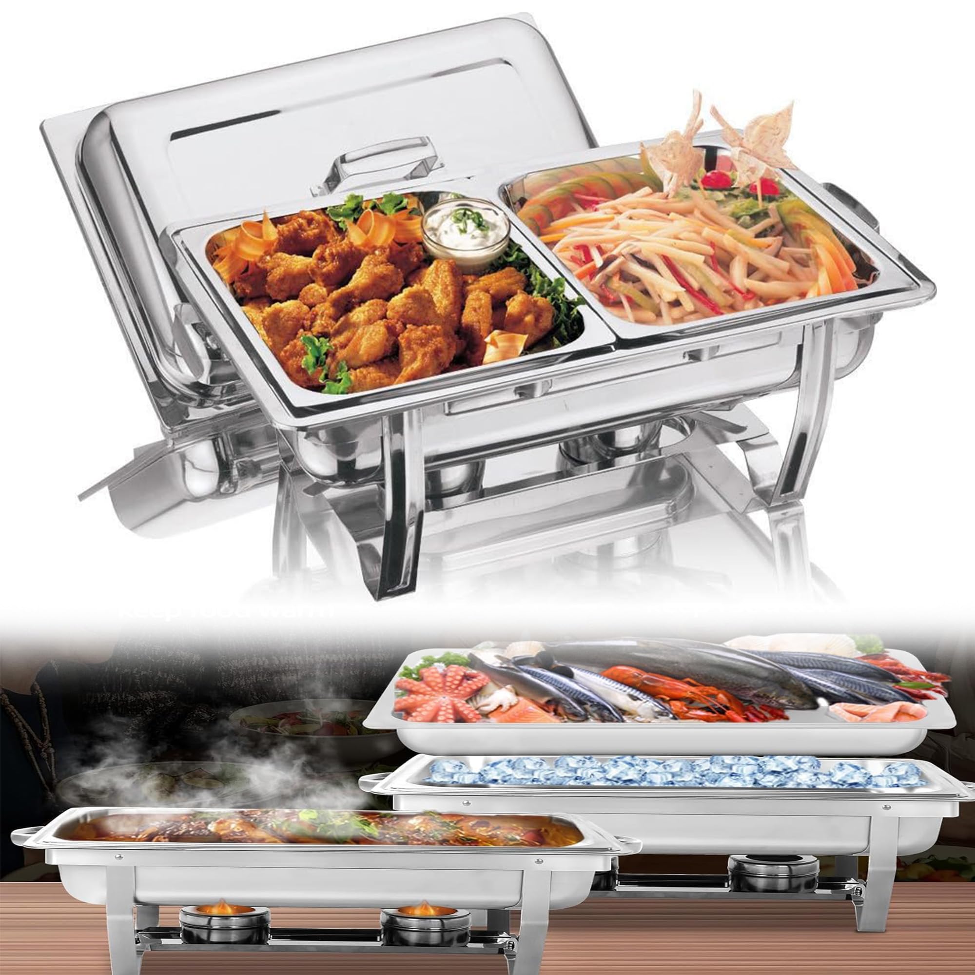 Juego de 2 sartenes de 8,5 L, calentador de alimentos para fiestas, catering, servicio de bufé, ideal para eventos, cumpleaños, restaurantes
