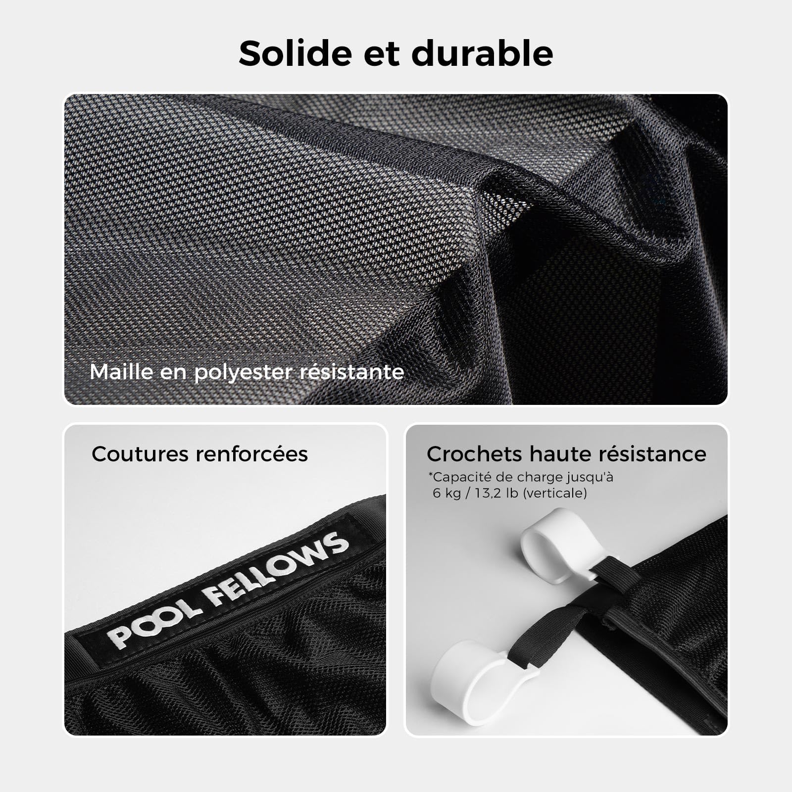 Poche latérale en Maille élastique pour bac de Rangement de Piscine, Poche Filet, Sac à Suspendre sur des tiges, Organiseur étendu pour Accessoires de Piscine, Fournitures d'extérieur,