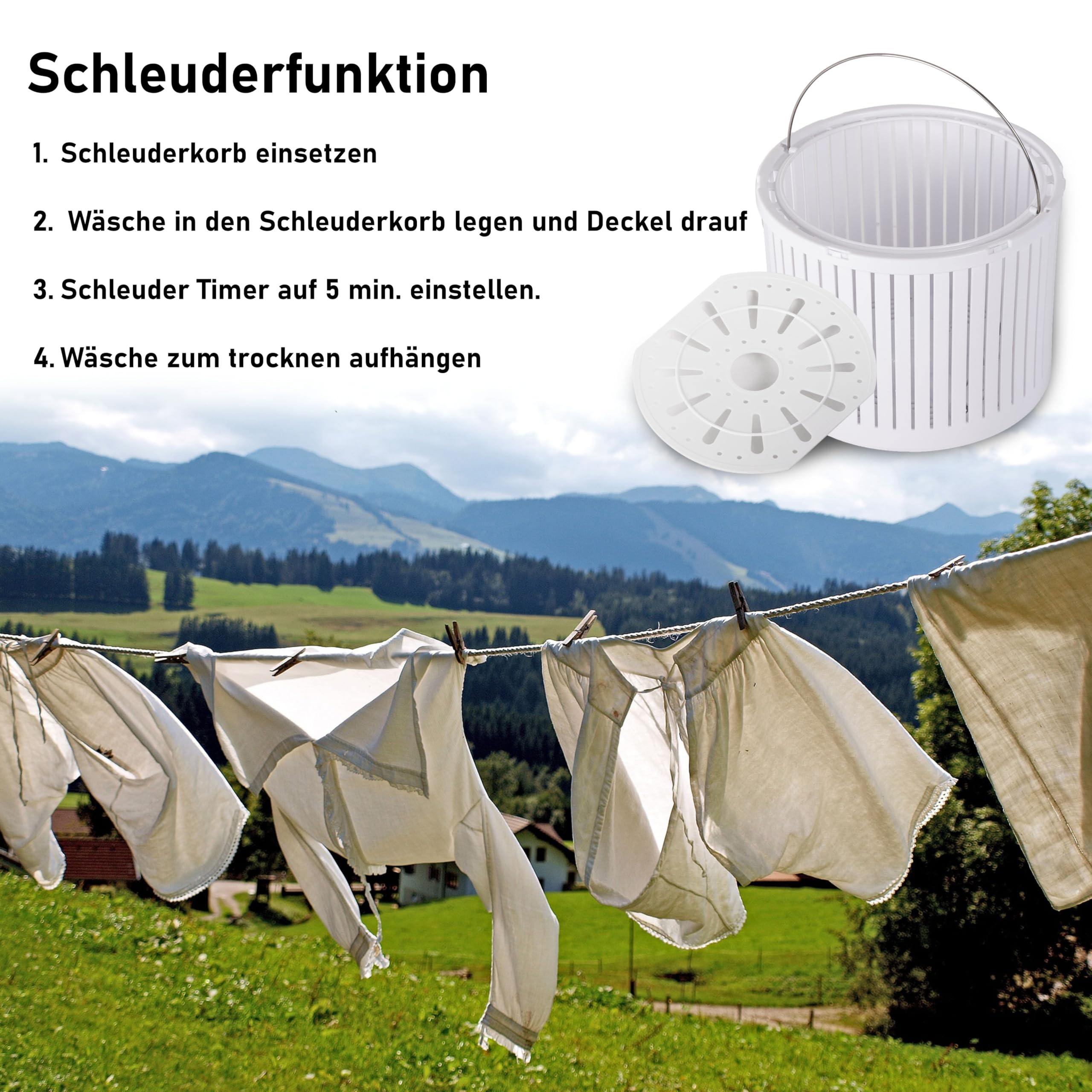 Mini Waschmaschine 25 Liter 580 Watt mit Schleuder 3 kg Wäsche Reise Camping Mobile