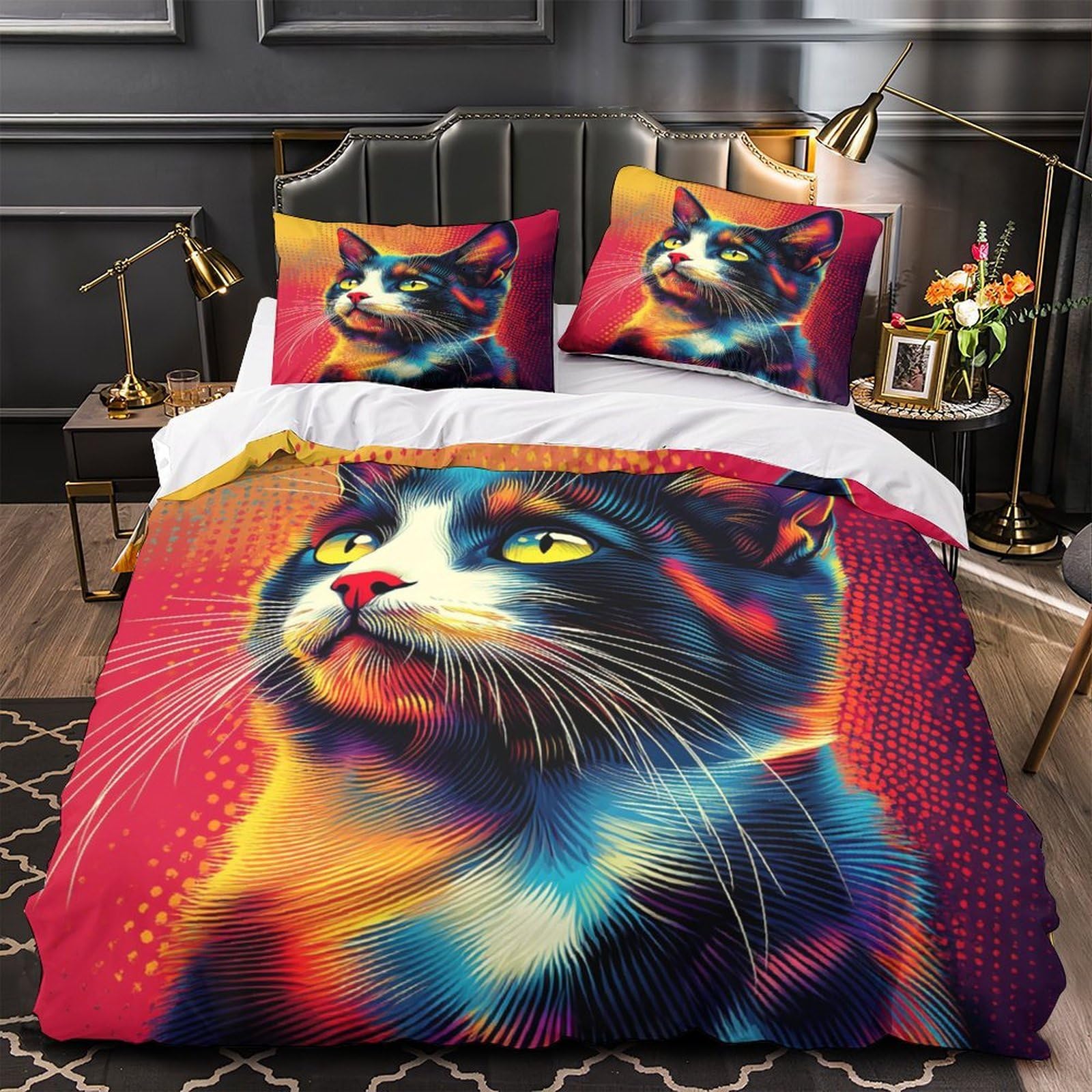 Housse de couette chat hypoallergénique contre allergies lit enfant