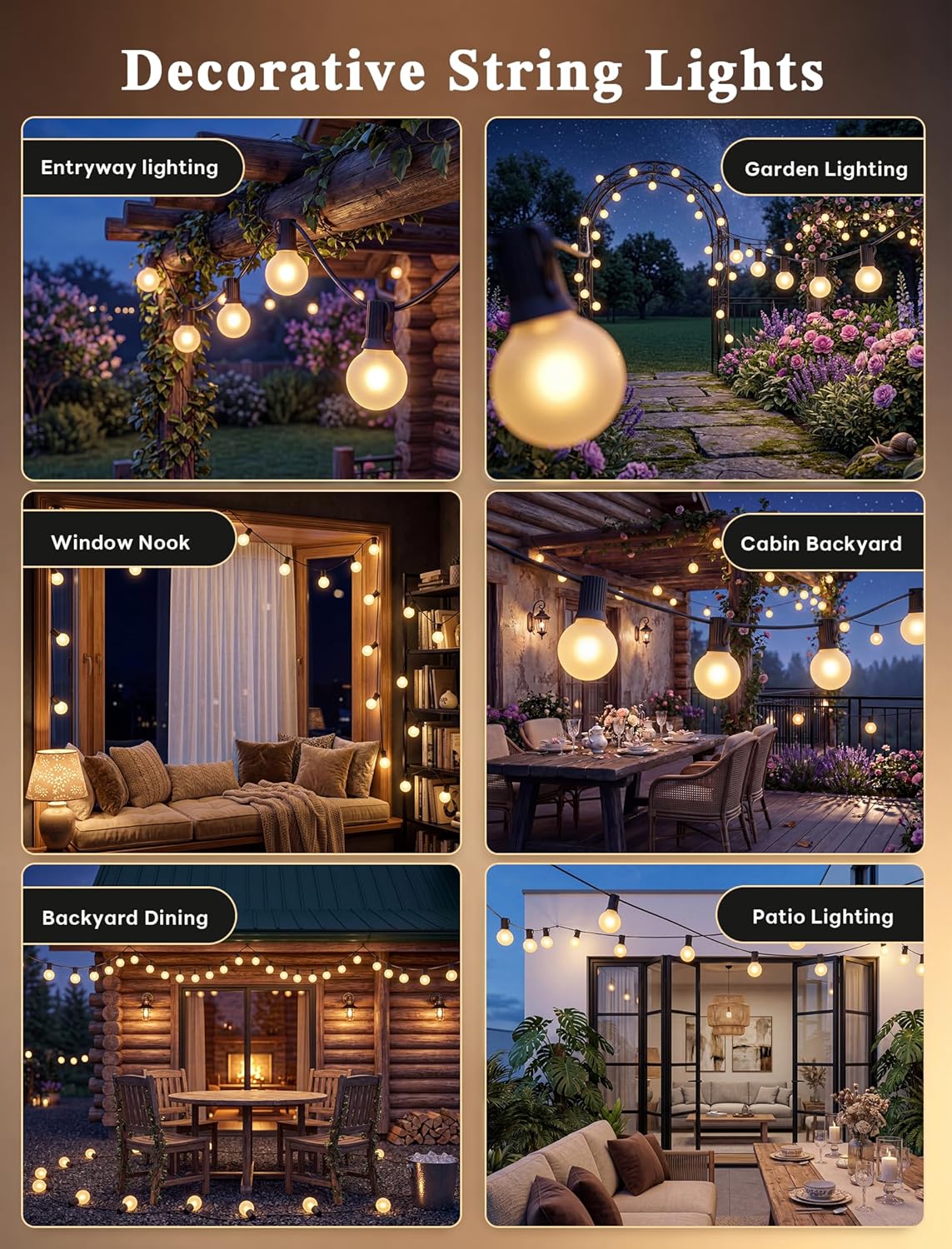 Abeja 25FT Outdoor String Lights, G40 Globe Patio String Lights with 27 Frosted White Globe Bulbs, Waterproof Connectable Hanging Lights for Outside Backyard Porch Umbrella Bistro Decor, Black Wire