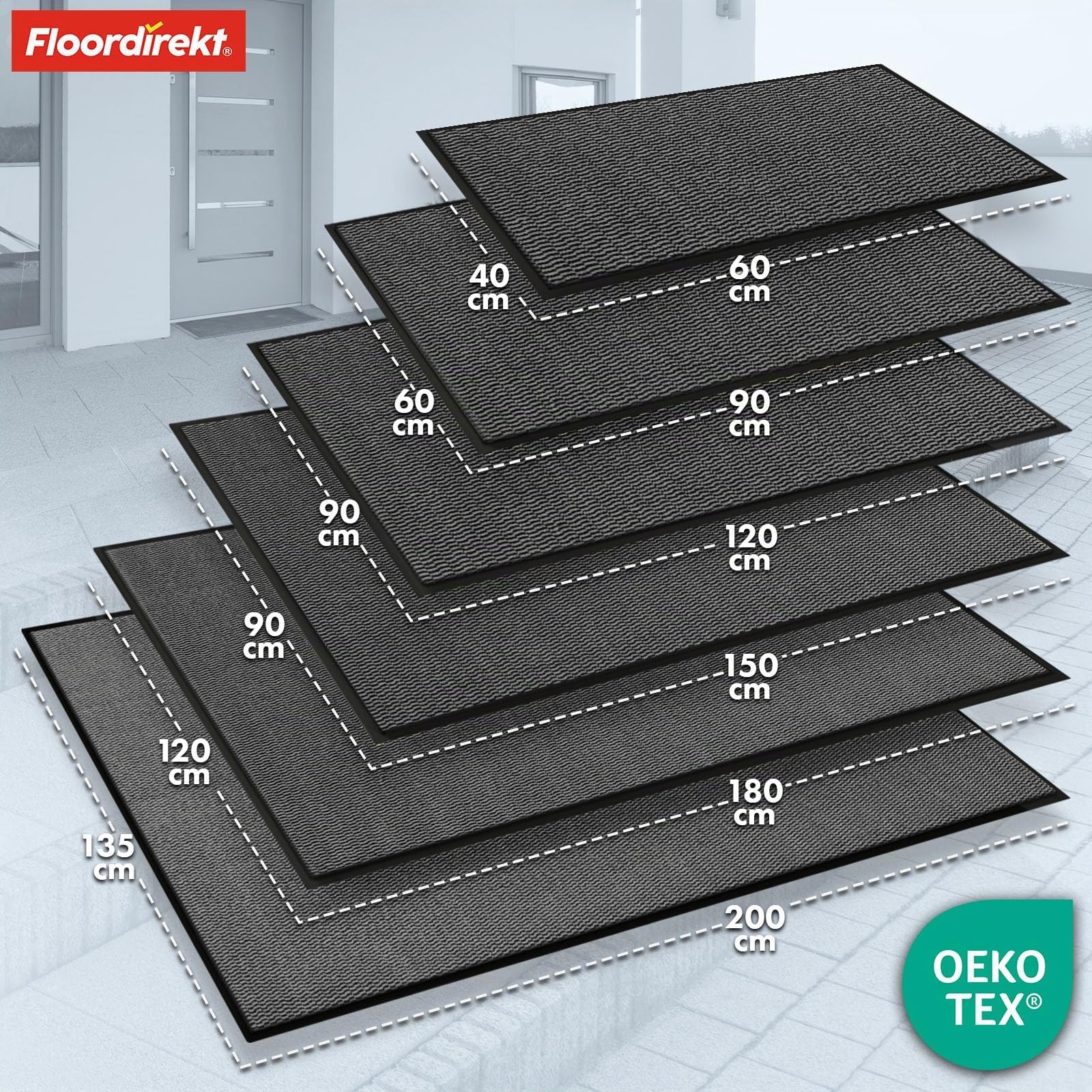 Floordirekt Sky Novo Paillasson de qualité supérieure pour l'entrée - 120 x 180 cm - Anthracite - pour l'intérieur et l'extérieur - Antidérapant et Lavable - pour Couloir, Porte d'entrée