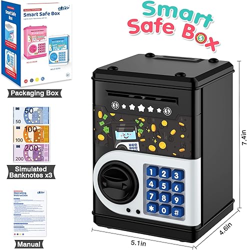 Miniatura 26 de Alcancía azul para niños, banco electrónico de monedas, tarro de dinero seguro para niños de 4 7 8 9 10 11 años con bloqueo de código de contraseña