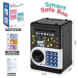 Black Kids Piggy Bank for Boys Girls - Toys for 5 6 7 8 9 10 Year Old Girl Birthday Gifts - Electronic Piggy Bank ATM Machine Money Safe, Great B-Day Xmas Toy Gifts for Kids