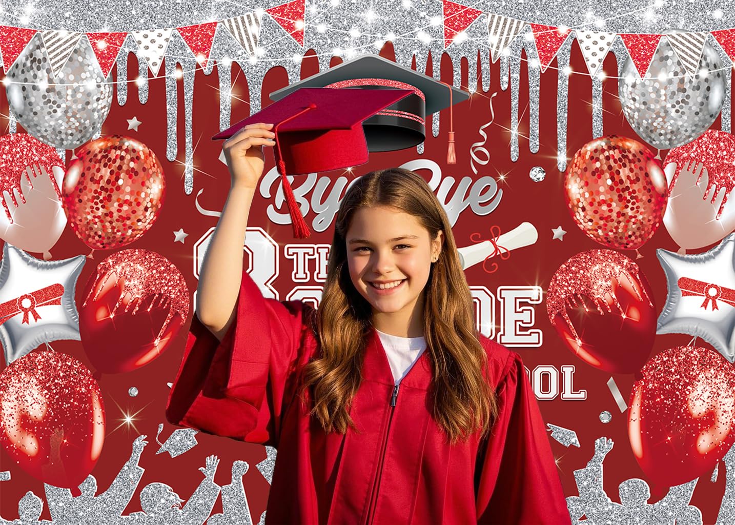 8TH Grade Graduation Decorations STF9 2025, Gold 8TH Grade Graduation Photo Banner Bye Bye 8th Grade Hello High School Grad Banner Eighth Grade G