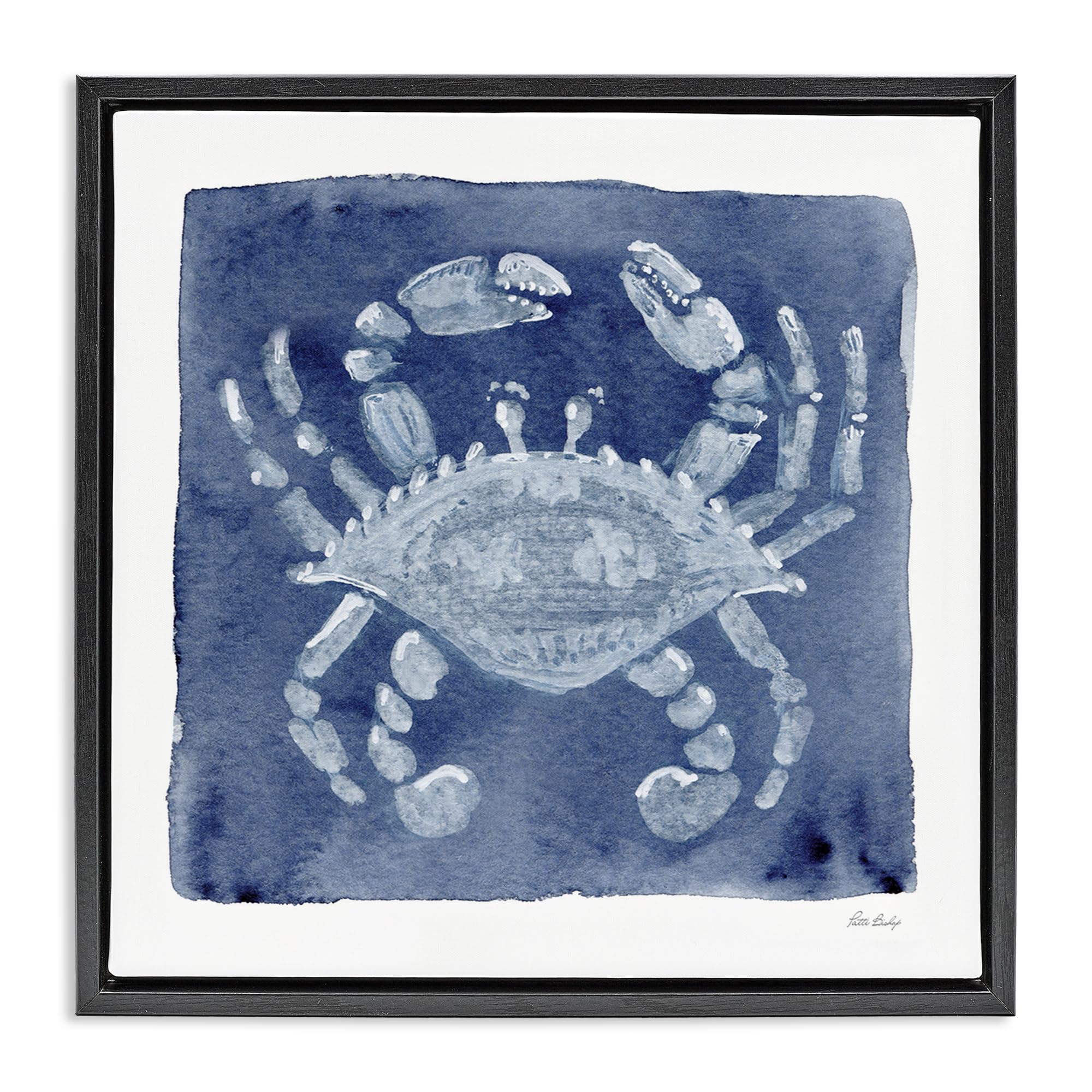 Stupell Industries Jet Black (Matte) White Crab Nautical Coastal, 17 X 17 Inch Canvas In Floater Frame