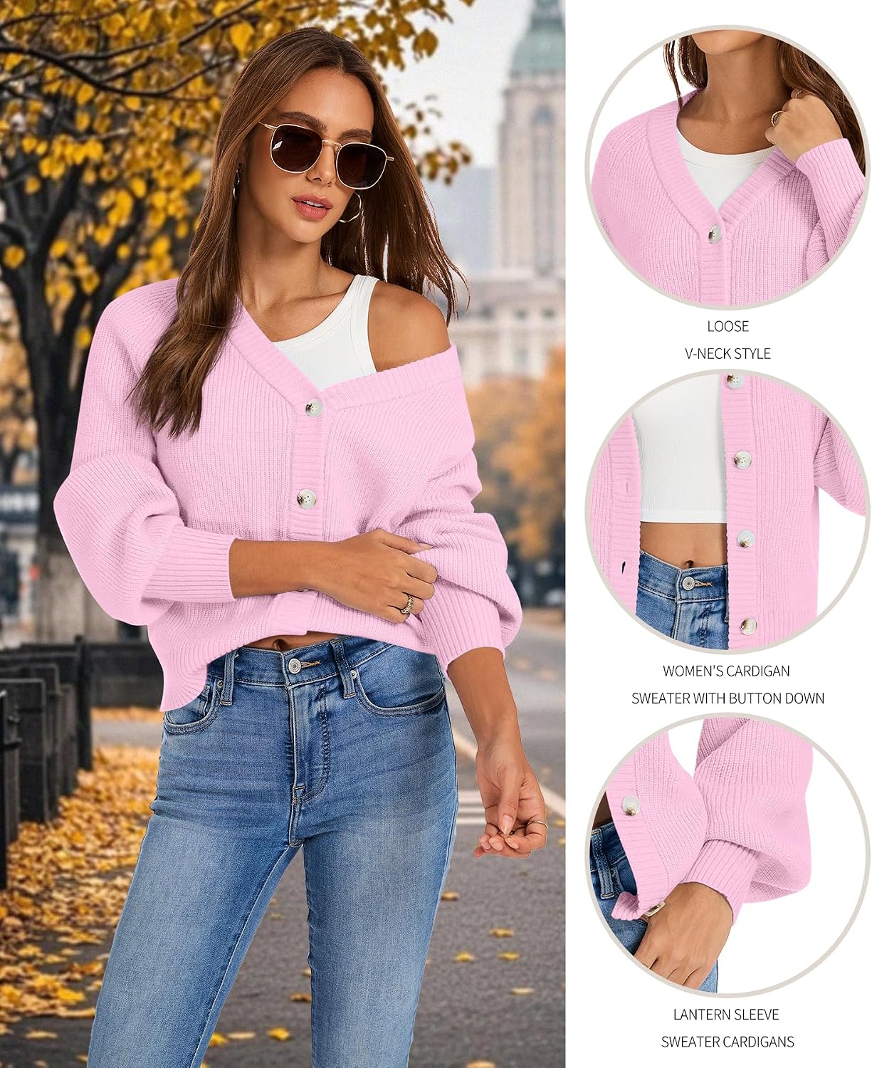 YSYOKOW Womens Loose Cardigan Sweaters Long Sleeve Button Down Chunky Knit image 2