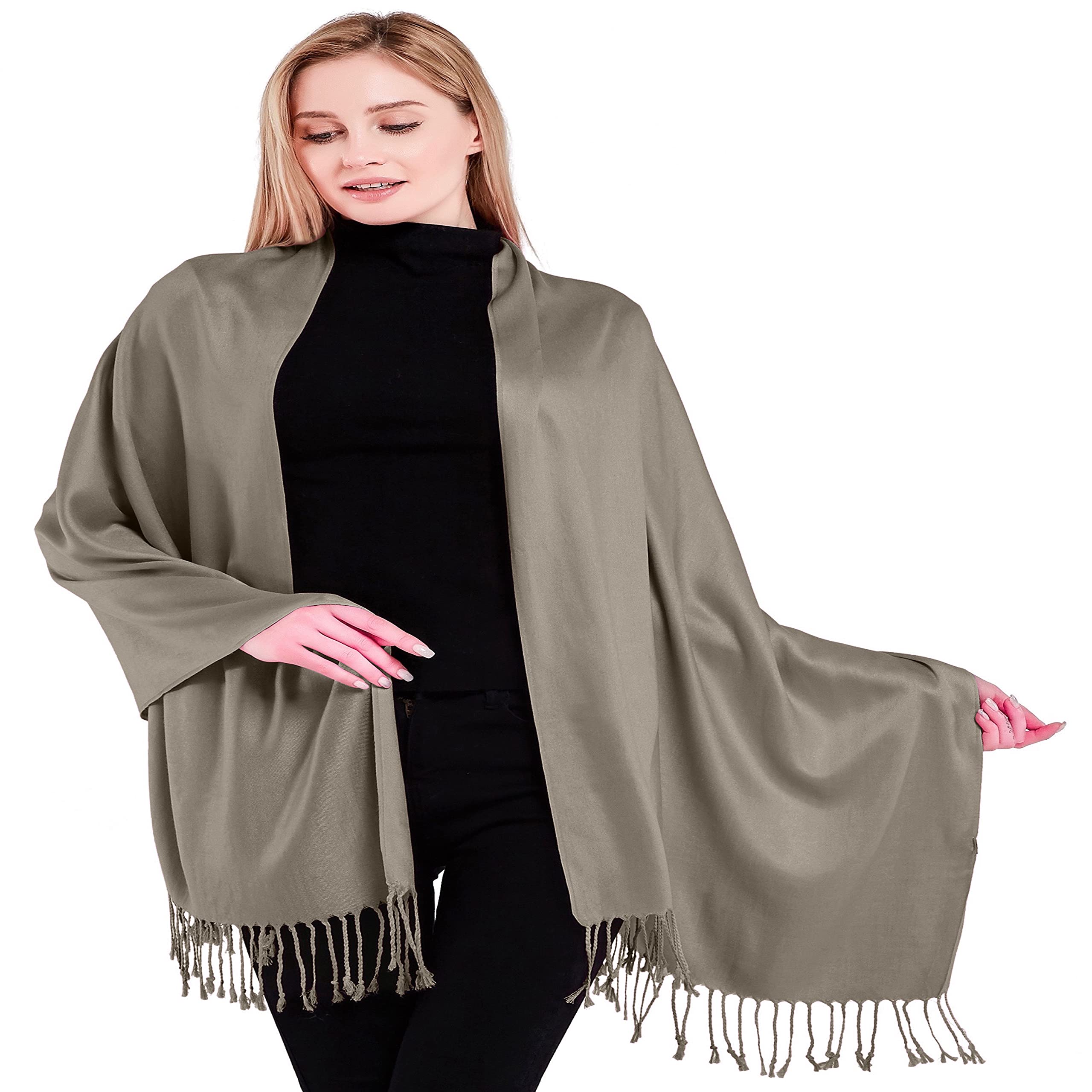 Cj Apparel Women's Mink Solid Colour Tassels Design Nepalese Shawl Seconds Scarf Wrap Stole Throw Head Wrap Pashmina Hand Made In Nepal