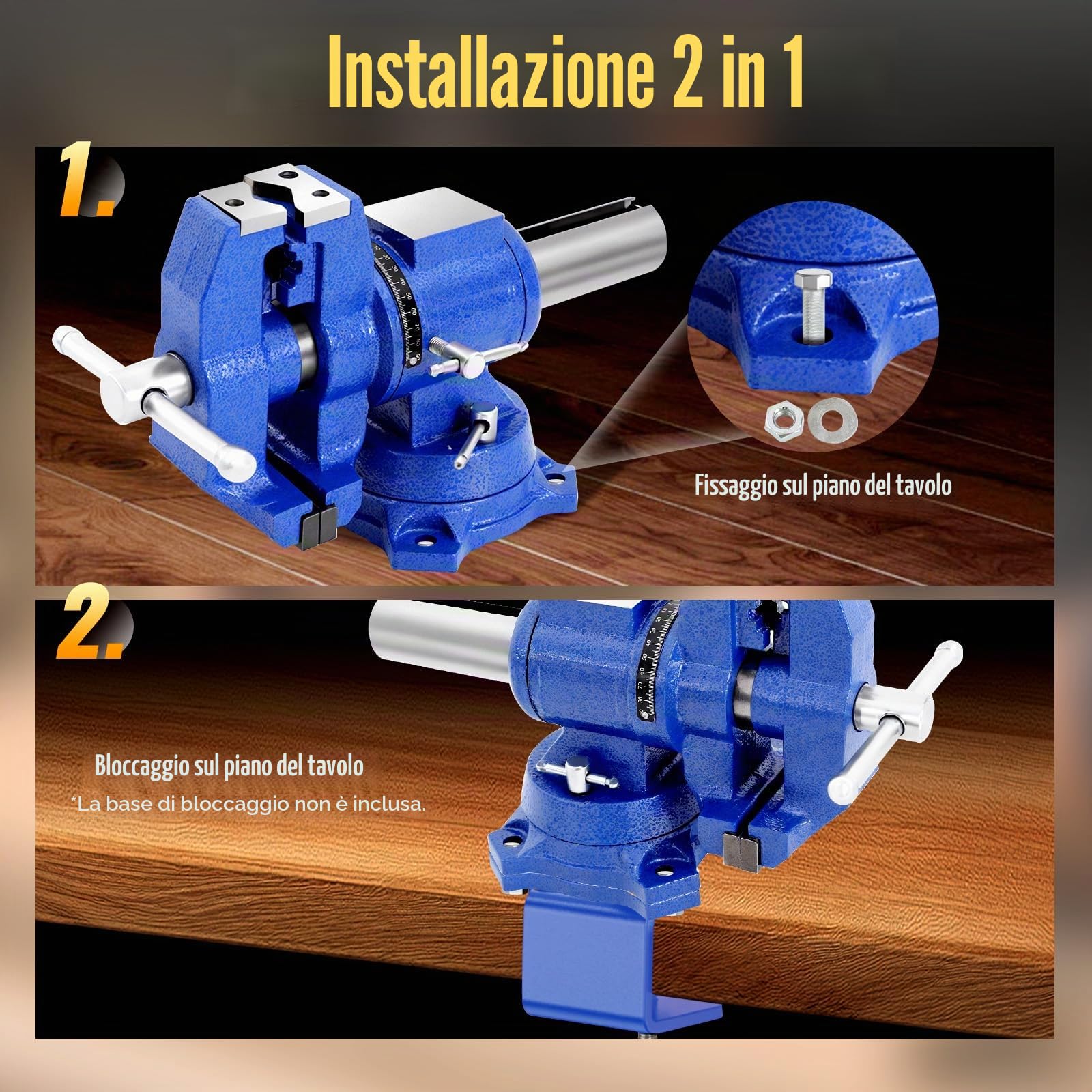 Morsa da lavoro multifunzione, girevole a 360°, Blu, 100 mm