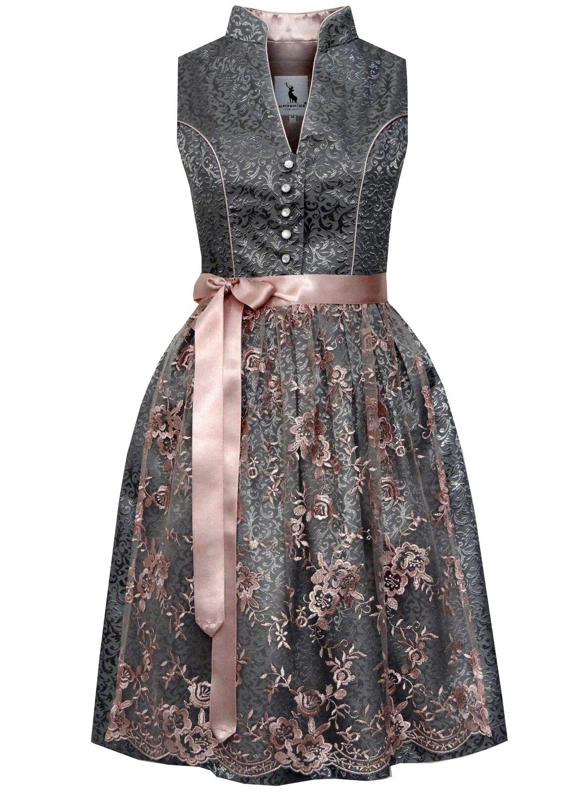 Alpenmärchen ALM650 Midi Dirndl Exklusiv Kollektion Spitzenschürze Gr. 32-54
