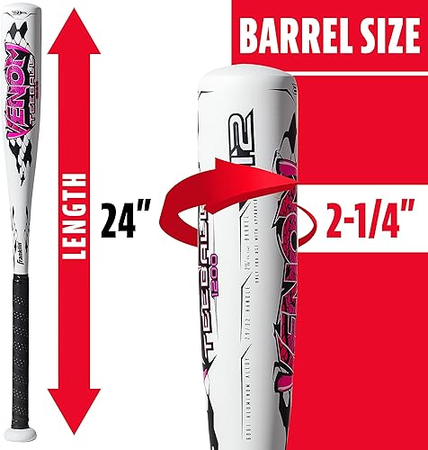 Miniatura 56 de Franklin Sports Bate de teeball para niños, veneno + aluminio Barracuda + compuesto, certificado de béisbol de Estados Unidos para niños + niñas