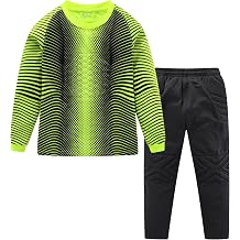 Hiheart Boys Padded Goalie Soccer Jersey and Pants Long Sleeve Goalkeeper Uniform Kit for Kids and Youth