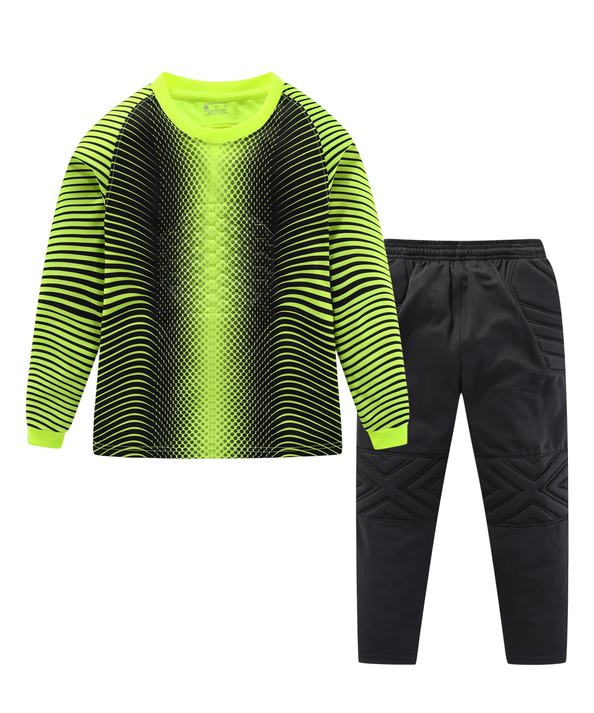 Boys Padded Goalkeeper Soccer Jersey and Pants Long Sleeve Goalie Uniform Kit for Kids and Youth