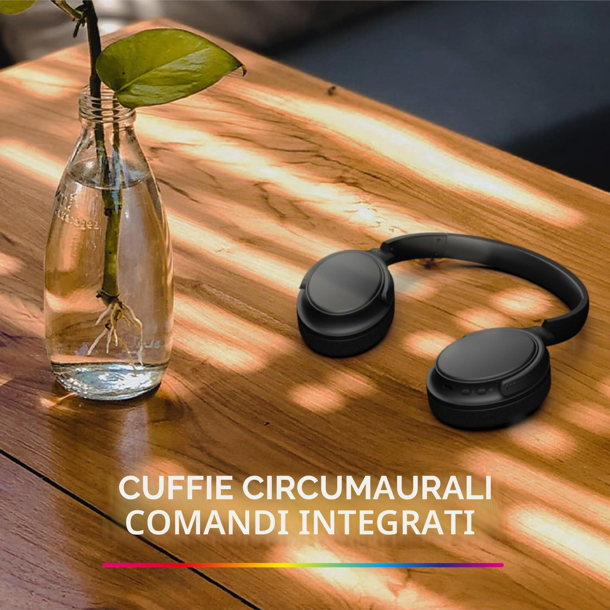 R-MUSIC RM306841 - Cuffie TV senza fili con ricevitore USB 2,4 GHz - 12 ore di durata della batteria - radio FM, jack da 3,5 mm, padiglioni girevoli - Nero