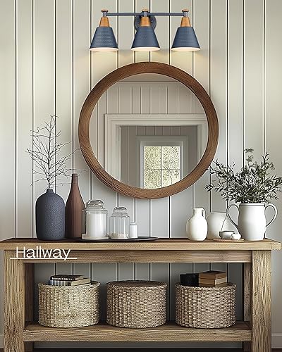 Miniatura 4 de FEMILA 4FG59B-3W - Lámpara de tocador de baño, moderna lámpara de baño de 3 luces con acabado de pantalla de metal martillado, lámpara de pared azul