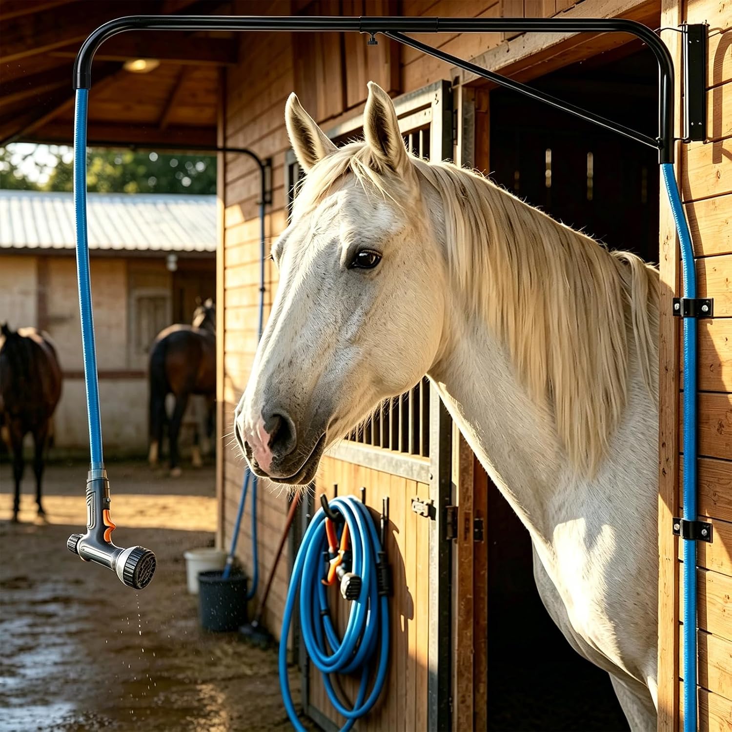Horse Boom,Wall Mounted 180° Swivel Horse Boom Arm Anti Tangling Hose Boom for Washing Horse,Fits for Standard Garden Hose (Hose Not Included)