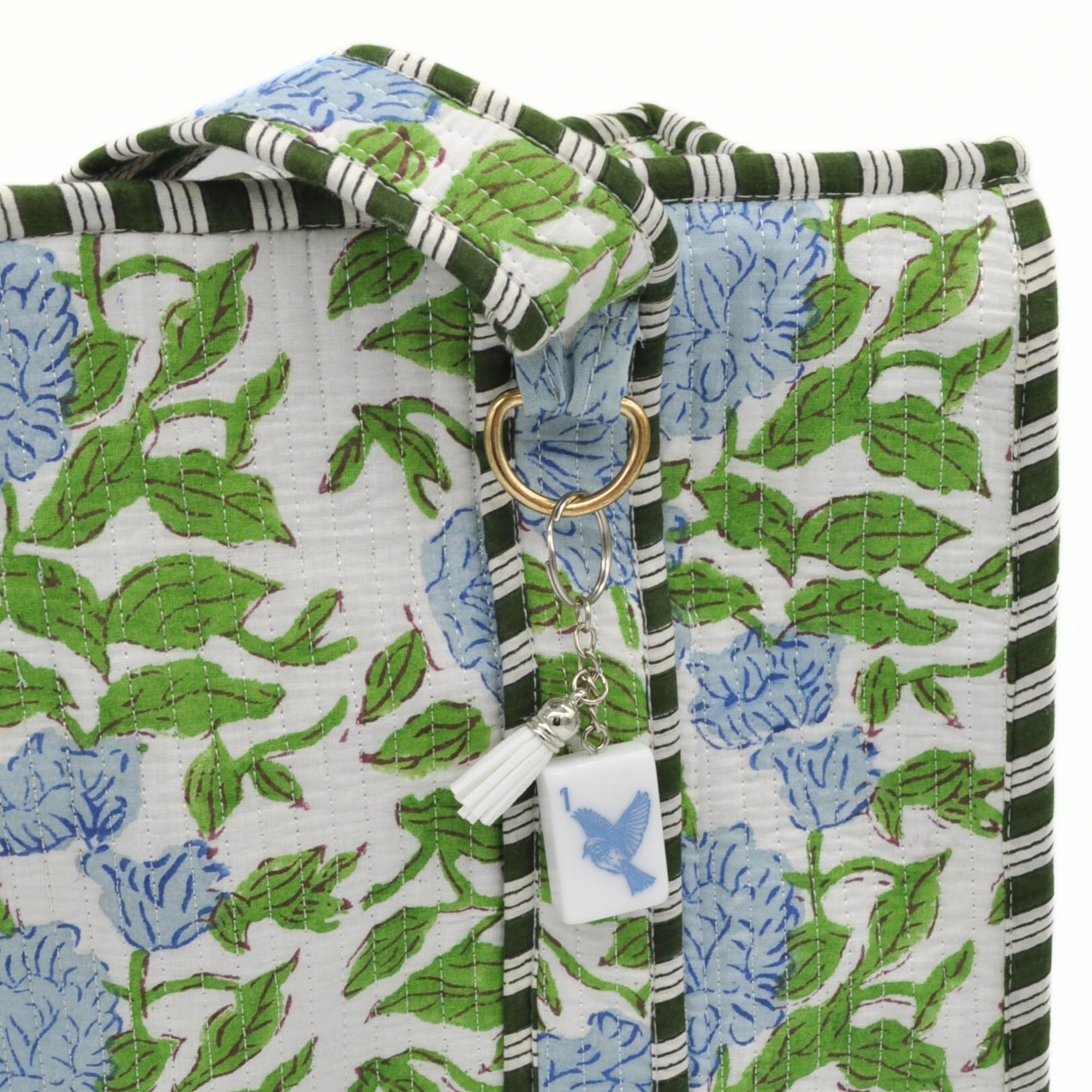 Mahjong Tile Keychain, Blue Bam Bird Design with White Tassel, 1.5 x 1 inches, Mahjong Accessories, Gifts, and Prizes