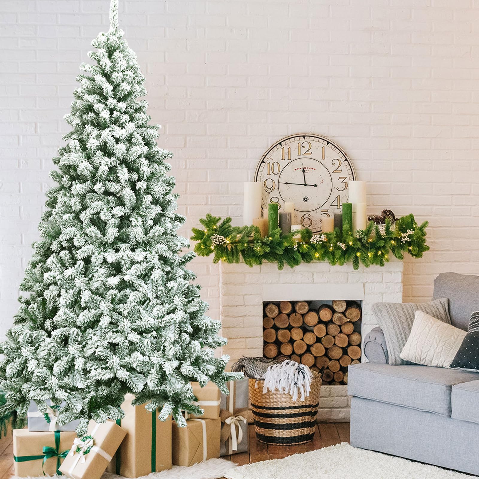 COSTWAY Albero di Natale Innevato da 135/180/225 cm, Albero di Natale con 400/928/1364 Rami Folti e Base di Metallo, Decorazione Natalizia per Casa, Ufficio e Negozio (225 cm)