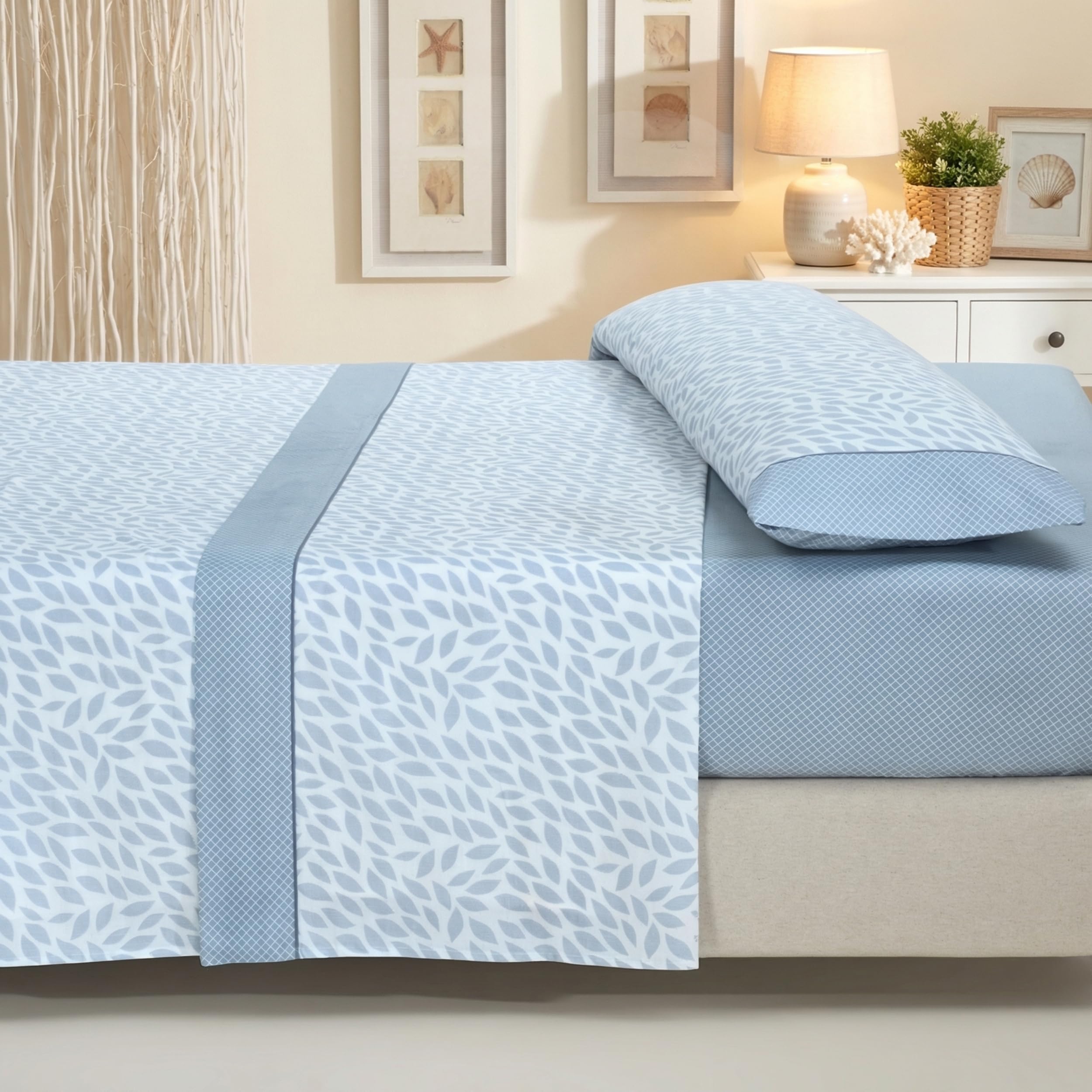 Sábanas 90x190 - Juego de Sábanas 3 Piezas - Algodón y Poliéster - Sábana Bajera Ajustable hasta 30 cm, Encimera y Funda Almohada - Ropa de Cama Estampada Suave y Transpirable (Lira Verde) — view 7